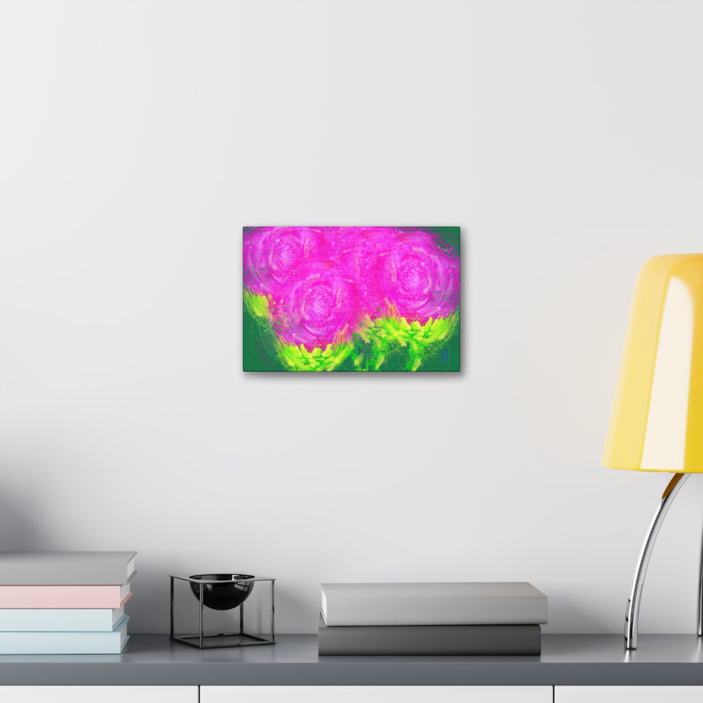 Bright Pink Floral Canvas Print — Modern Abstract Rose Wall Art (Stretched Canvas)