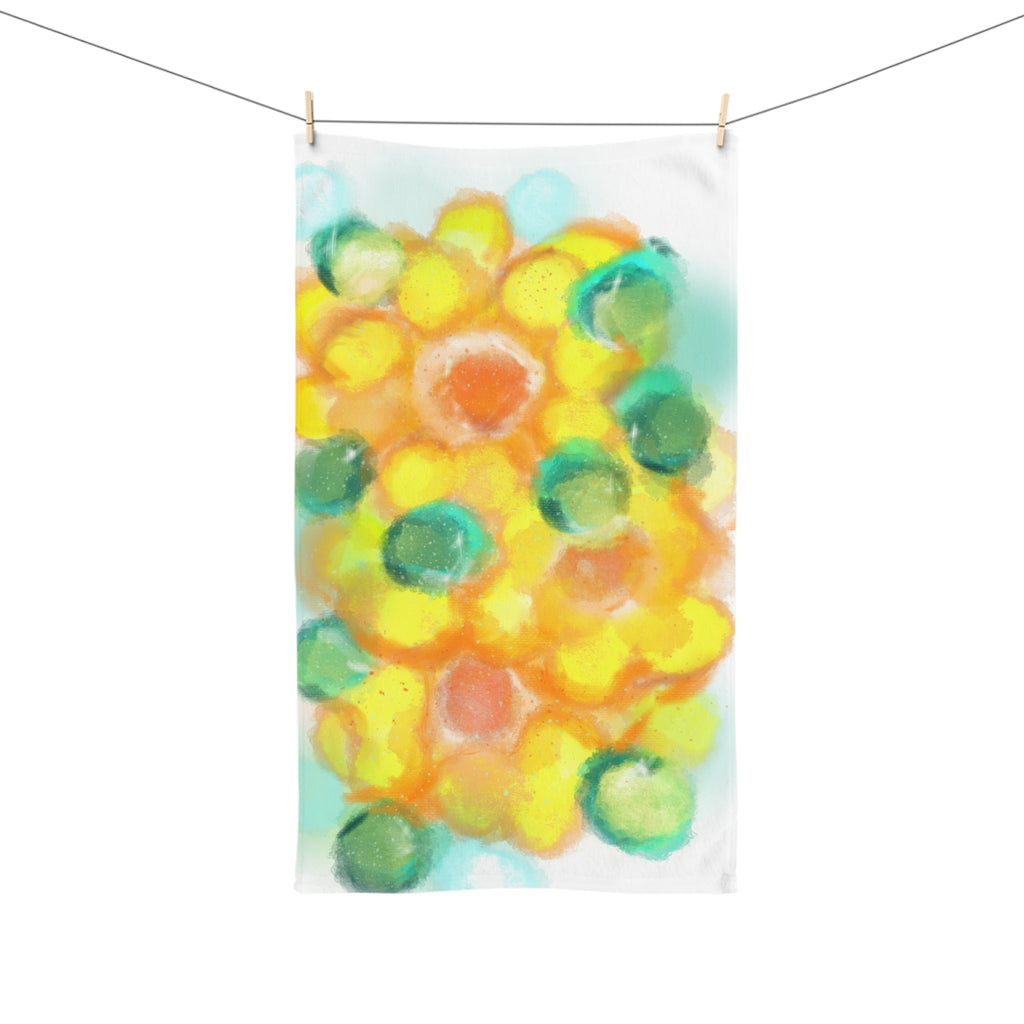 Sunburst Floral Hand Towel — Bright Watercolor Yellow Bouquet