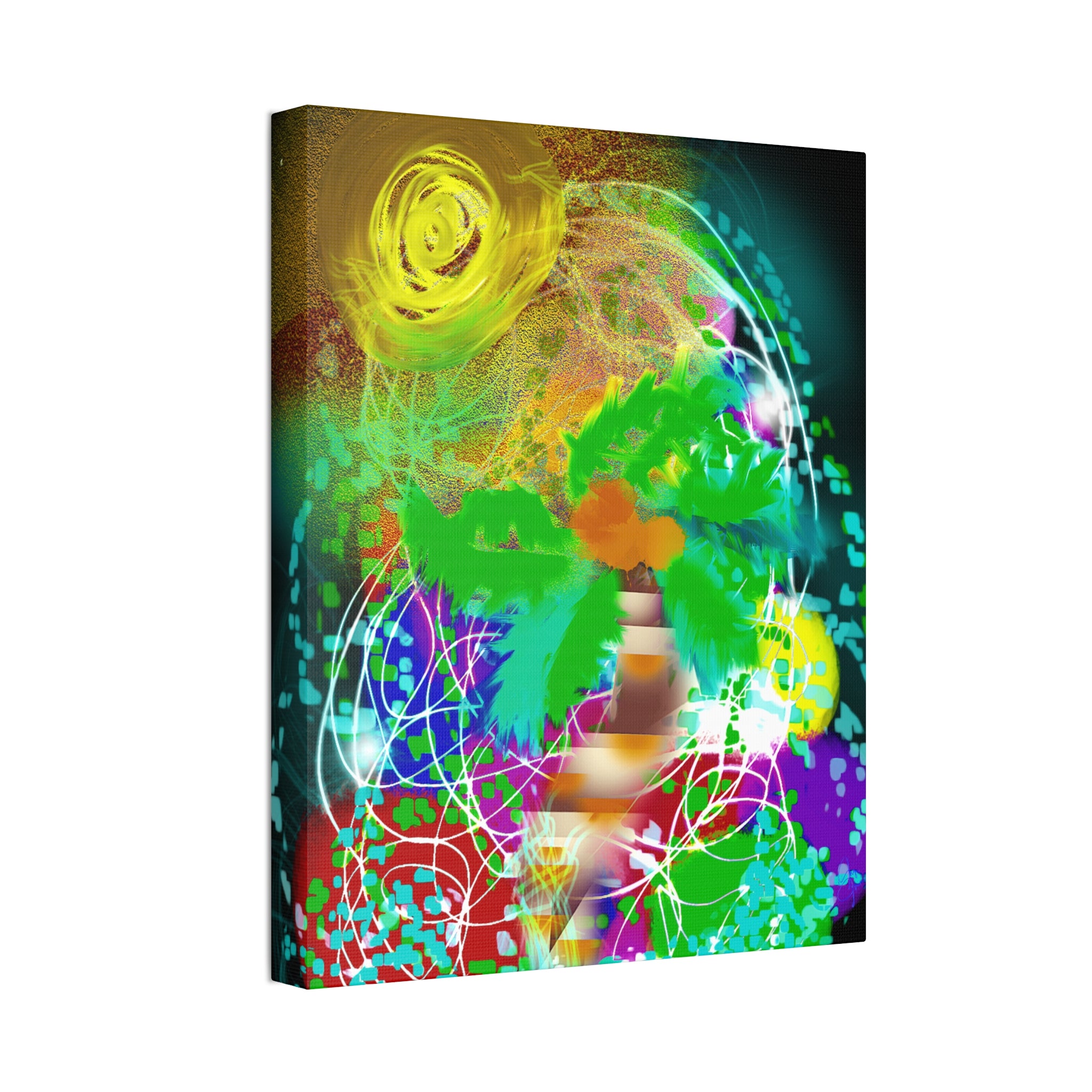 Tropical Abstract Canvas Print — Colorful Palm Tree Wall Art Stretched 1.5"
