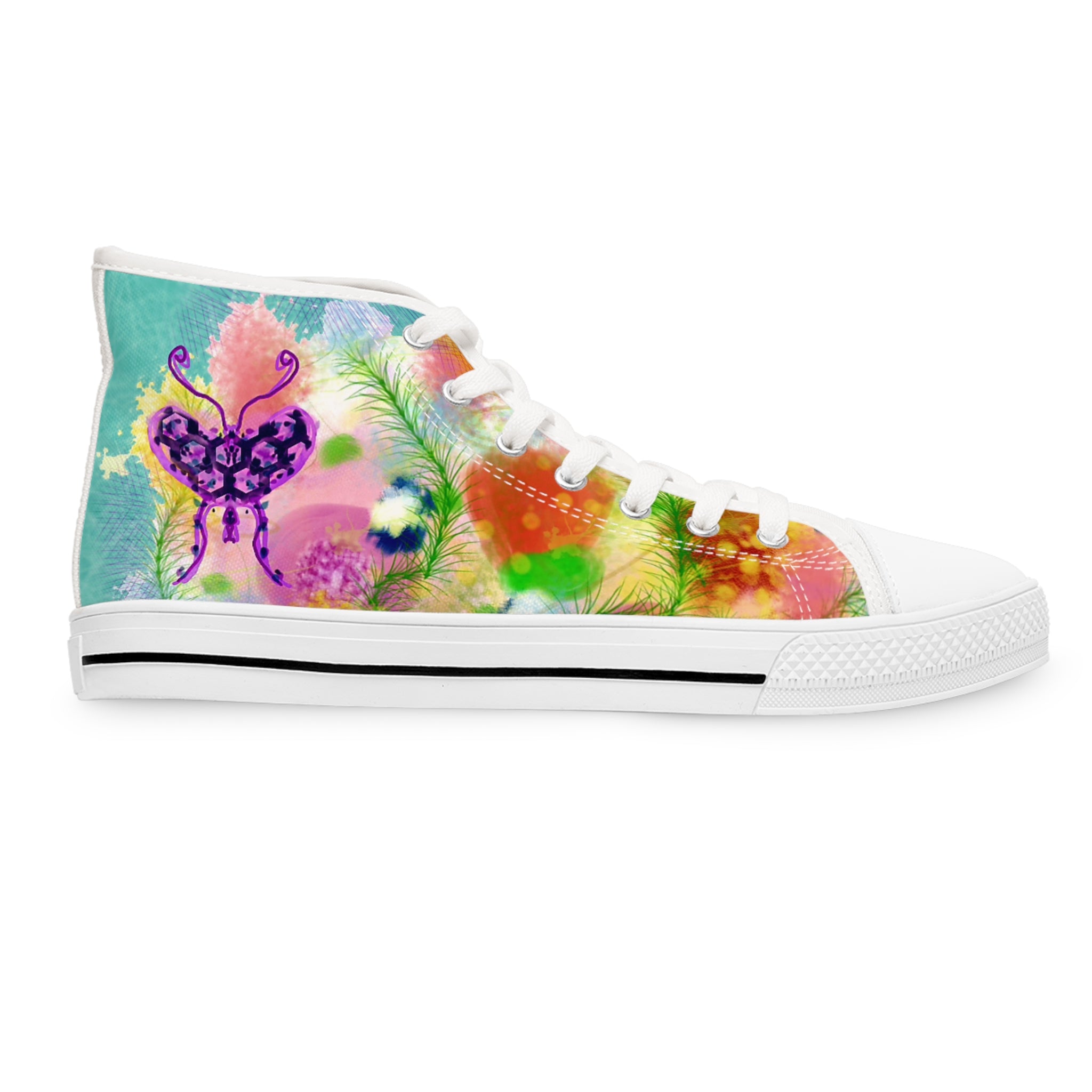 Floral Watercolor High Top Sneakers — Women's Colorful Garden Print Shoes