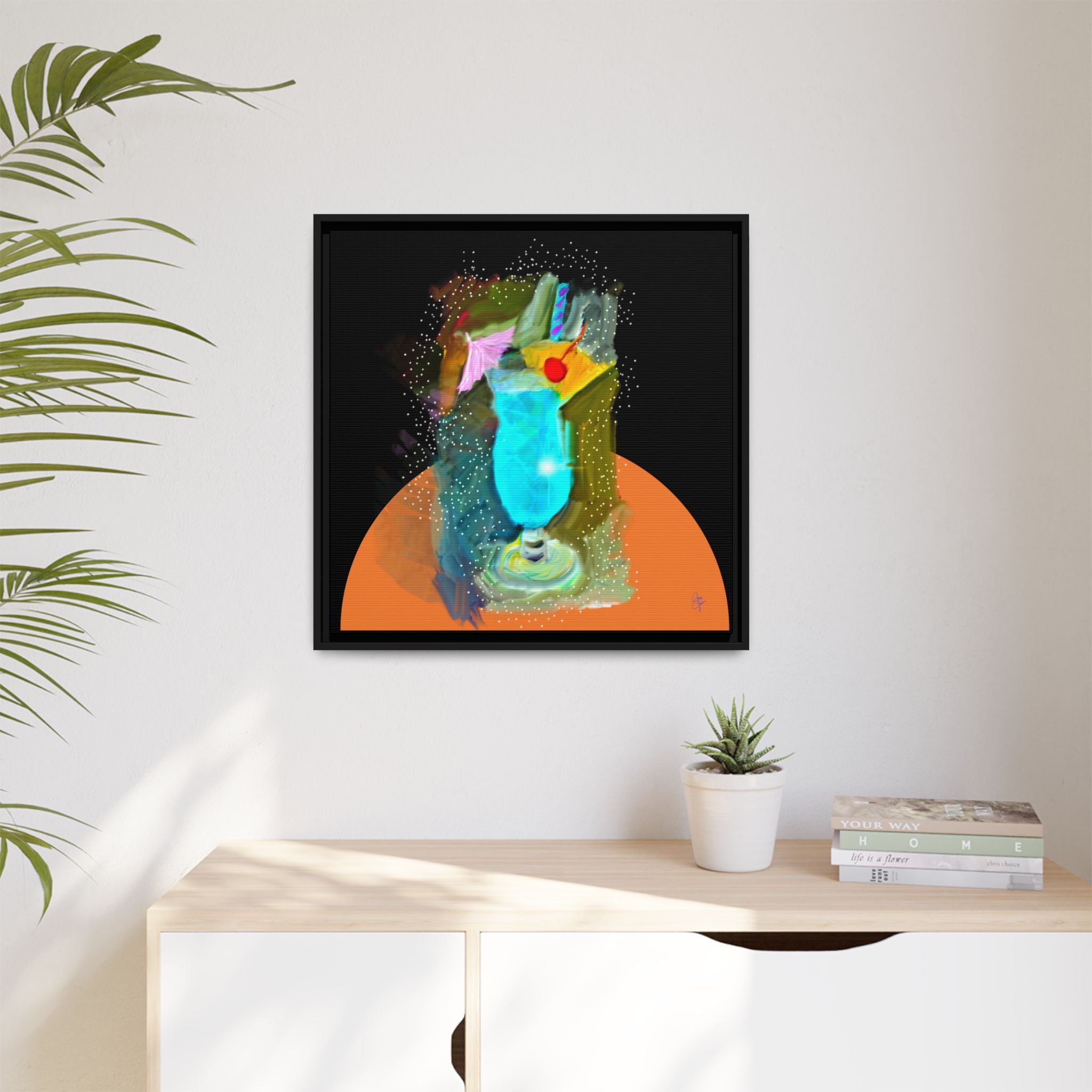 Tropical Blue Cocktail Canvas Print — Framed Matte Bar Art