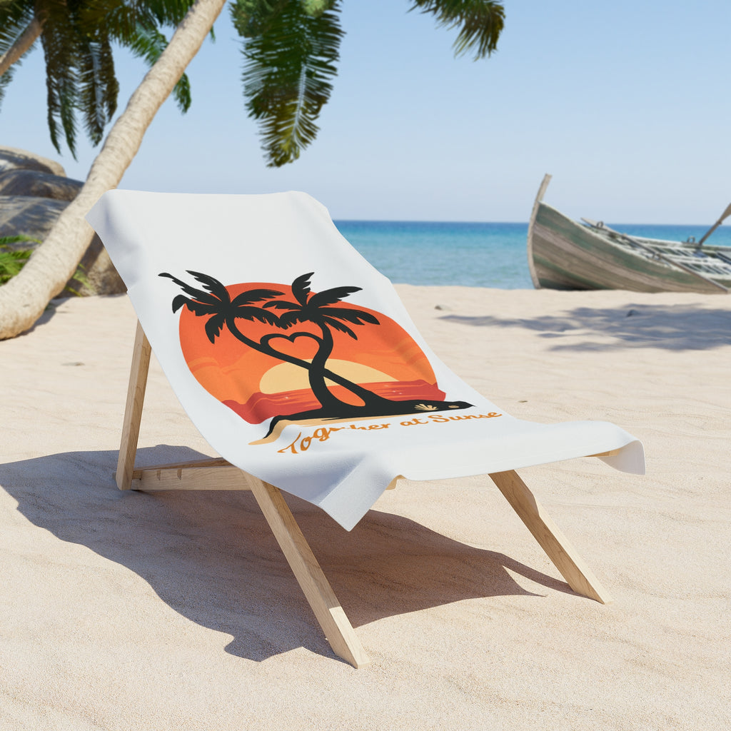 Beach Towel — "Together at Sunset" Surf Whale & Palm Sunset Beach Towel