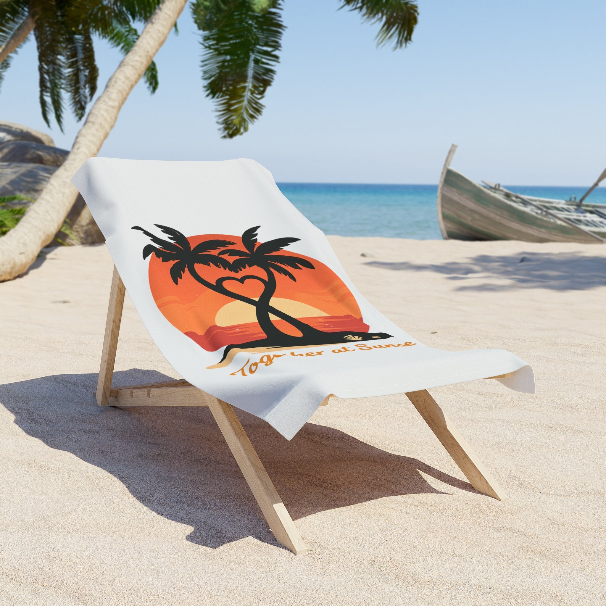 Beach Towel — "Together at Sunset" Surf Whale & Palm Sunset Beach Towel