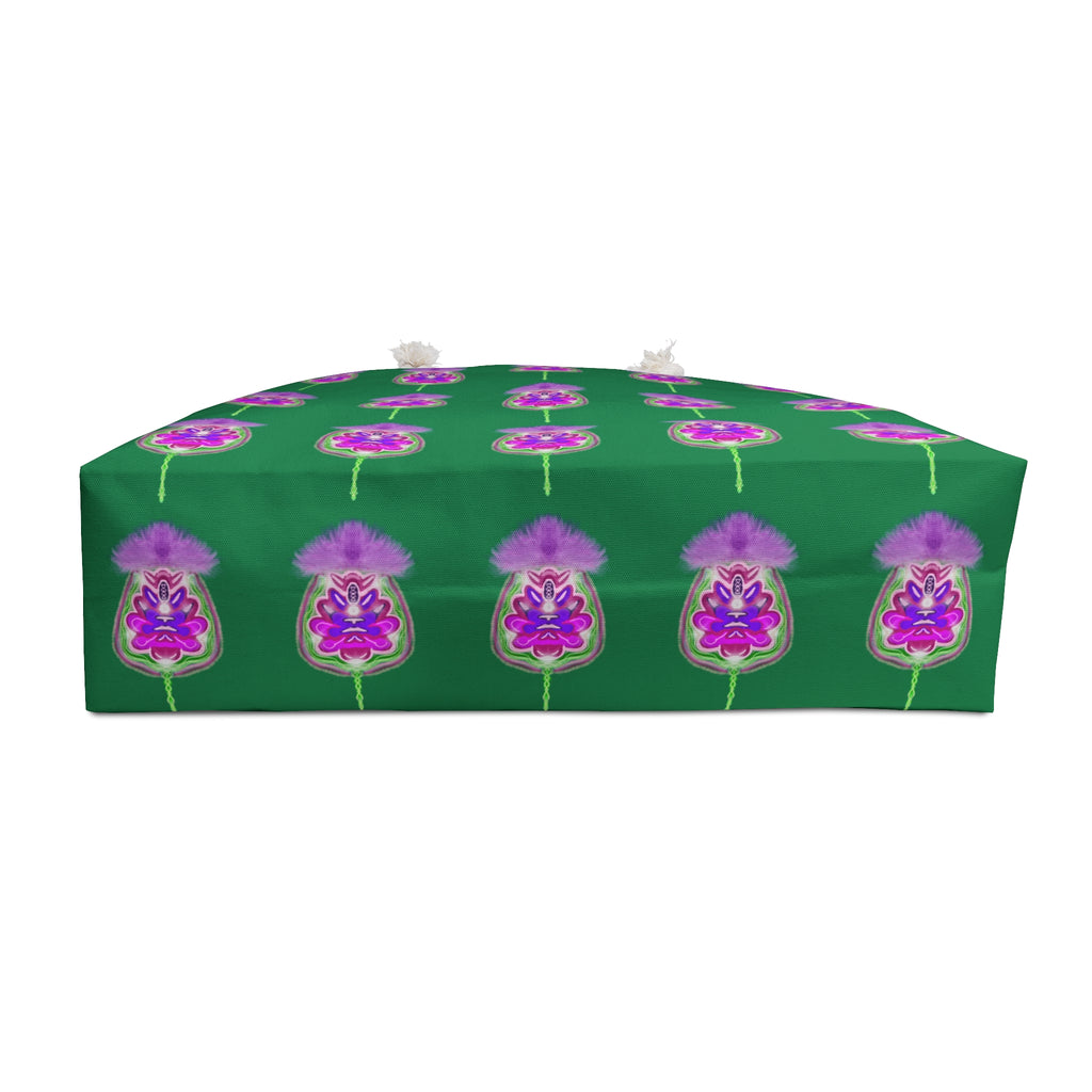 Floral Pattern Weekender Bag – Green & Purple Botanical Travel Tote