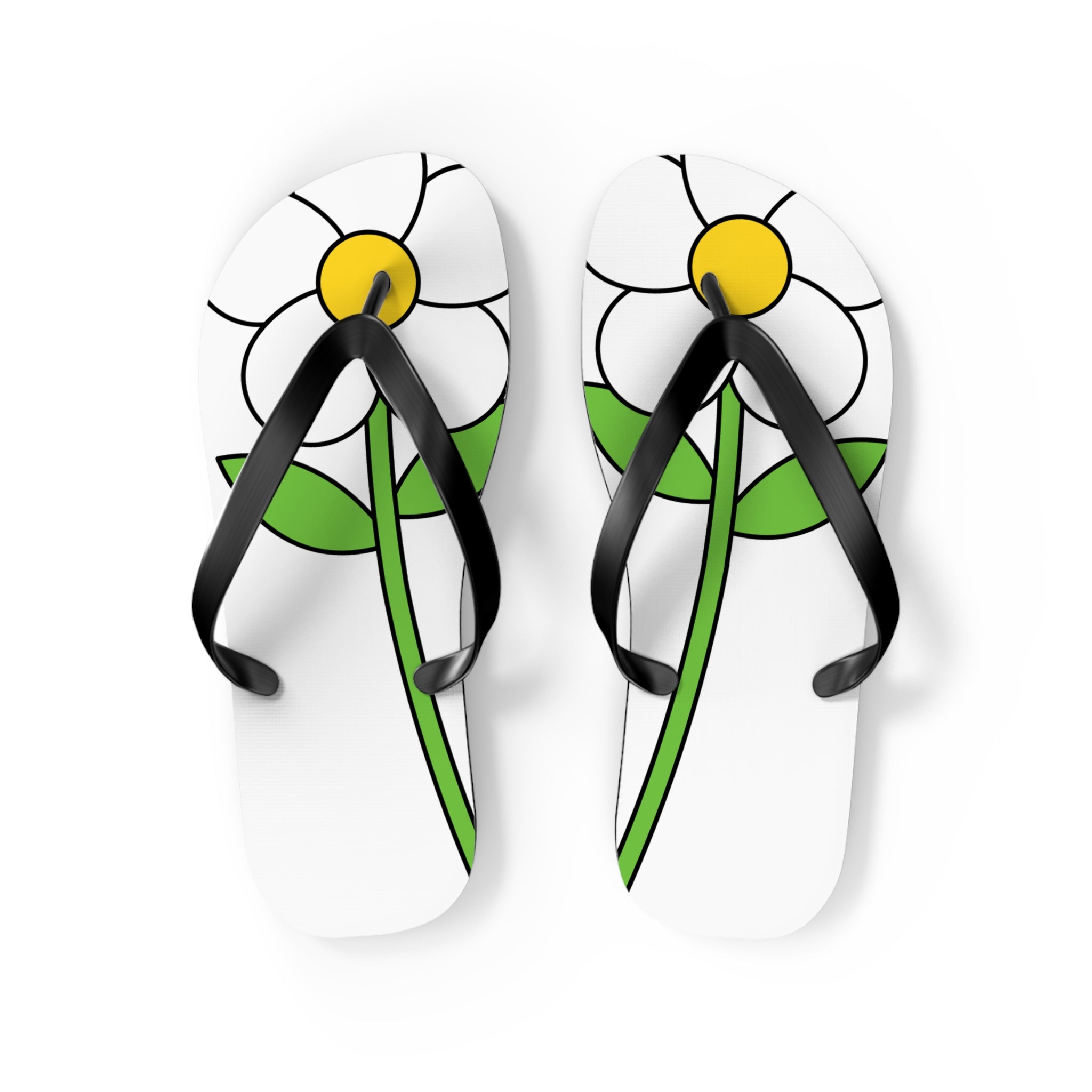 Daisy Print Flip Flops — Cute White & Yellow Flower Beach Sandals