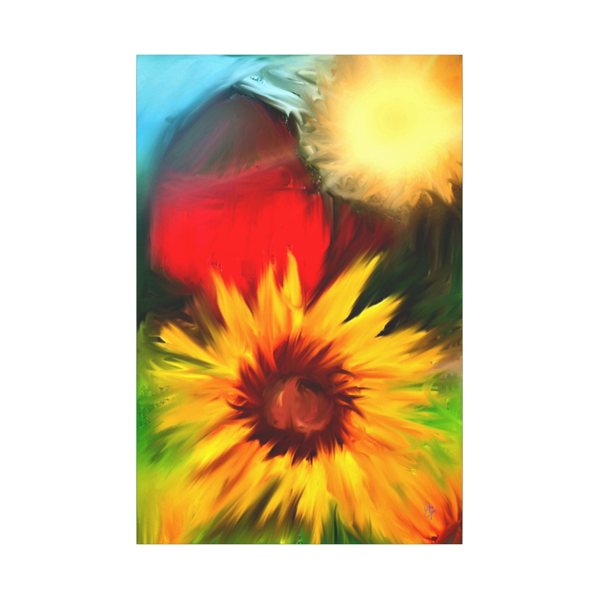 Sunflower Abstract Matte Canvas Wall Art - Bright Floral Stretched Canvas