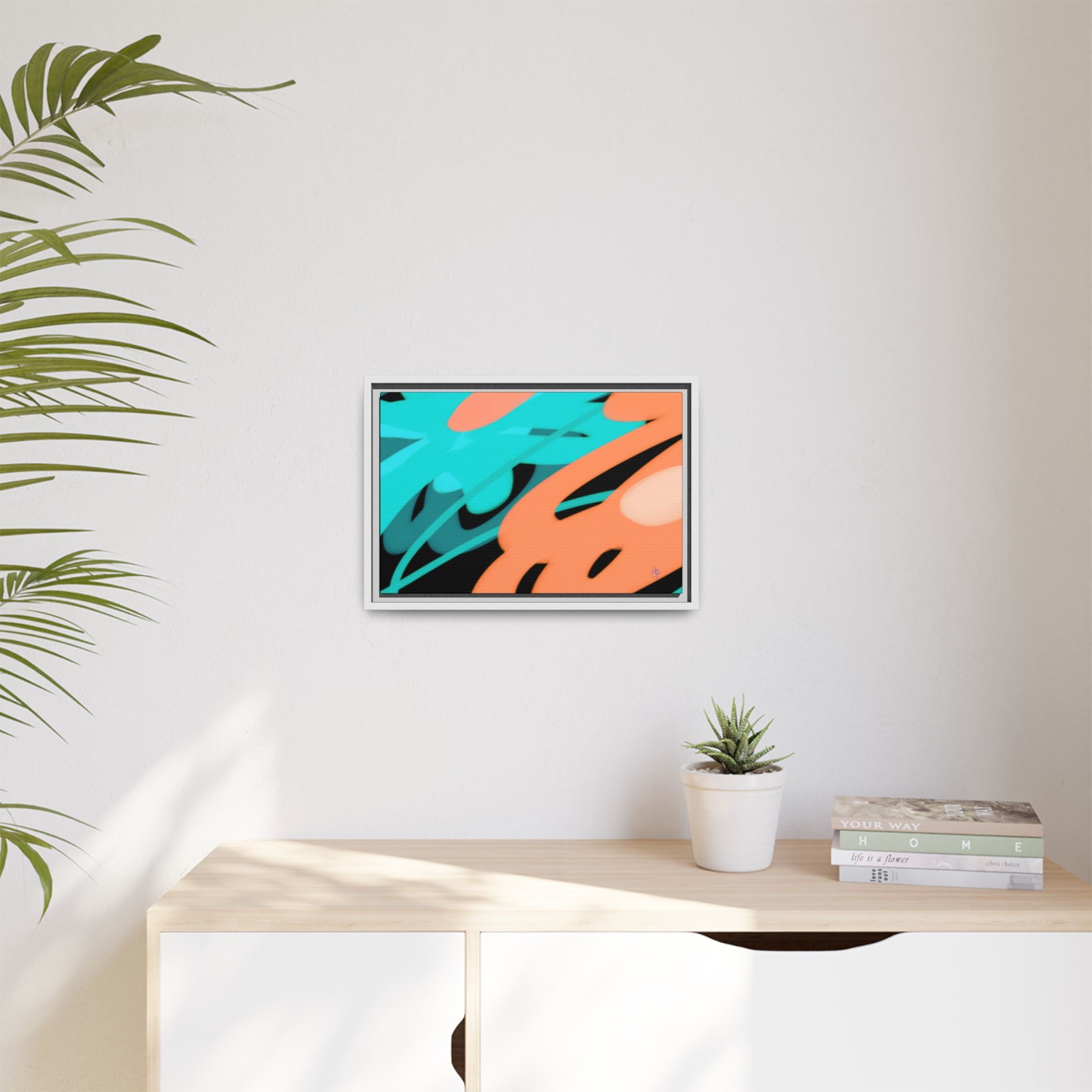 Abstract Teal & Coral Splash Framed Canvas