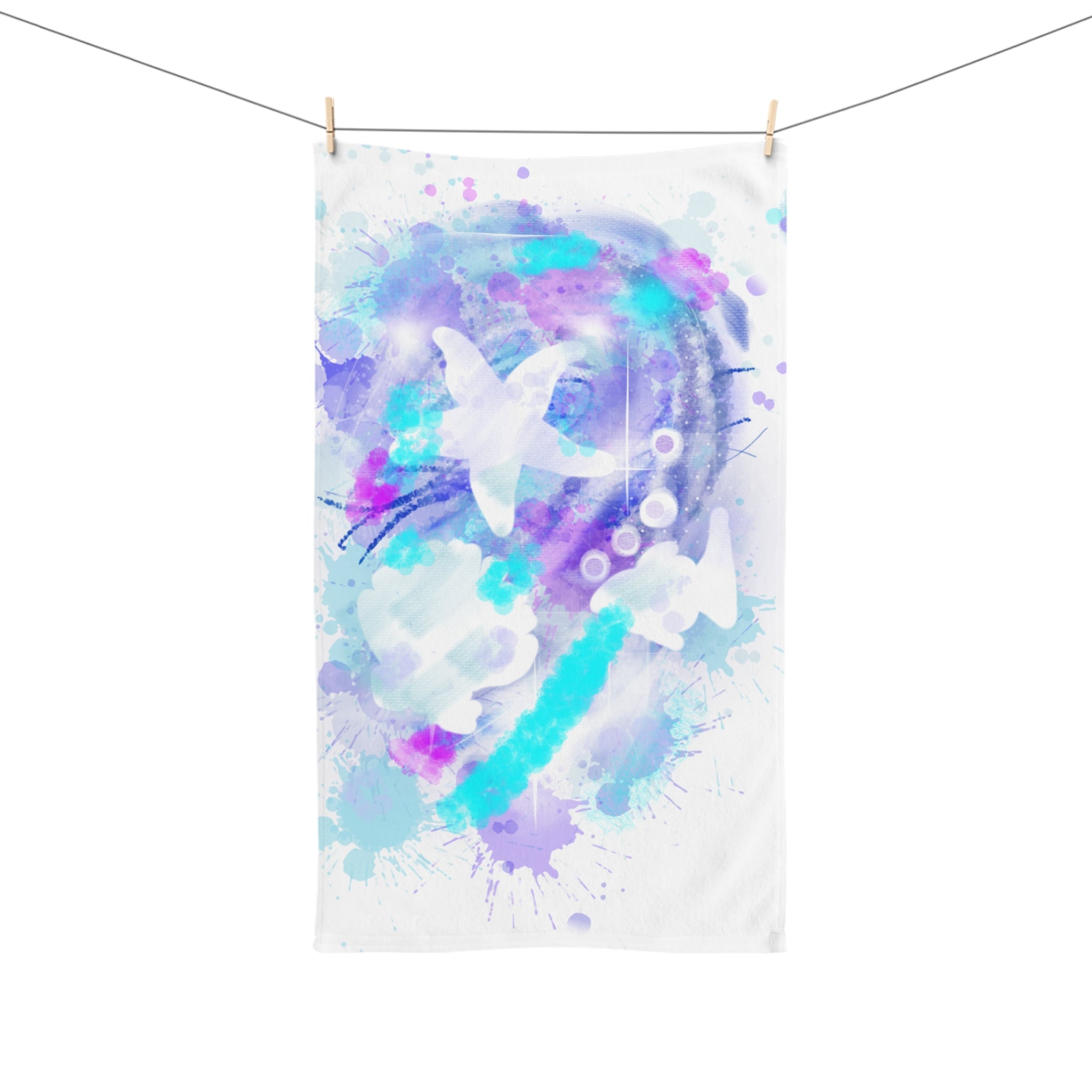 Watercolor Sea Life Hand Towel — Starfish & Shell Beach Spa Towel