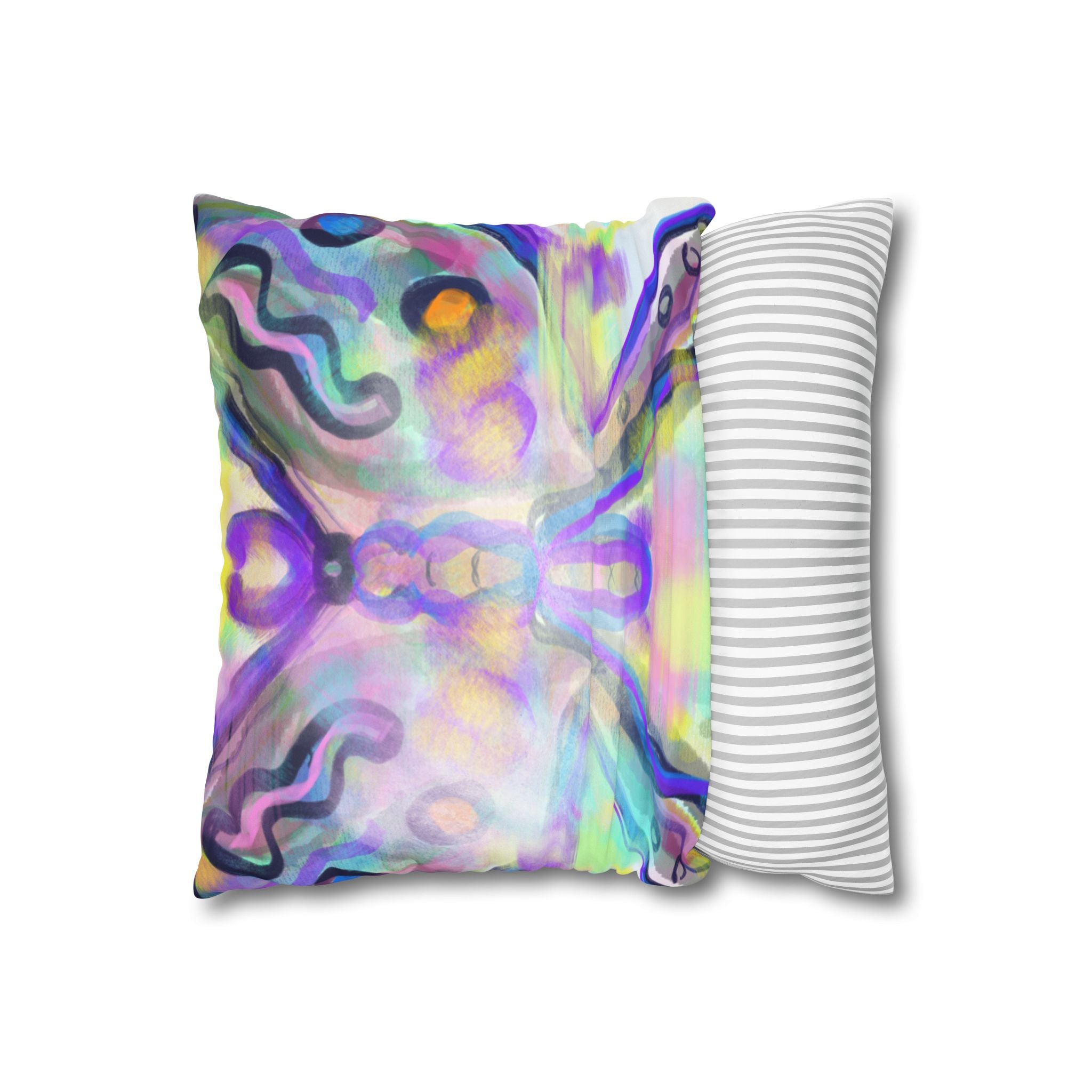 Butterfly Watercolor Pillowcase — Pastel Psychedelic Decorative Throw Pillow