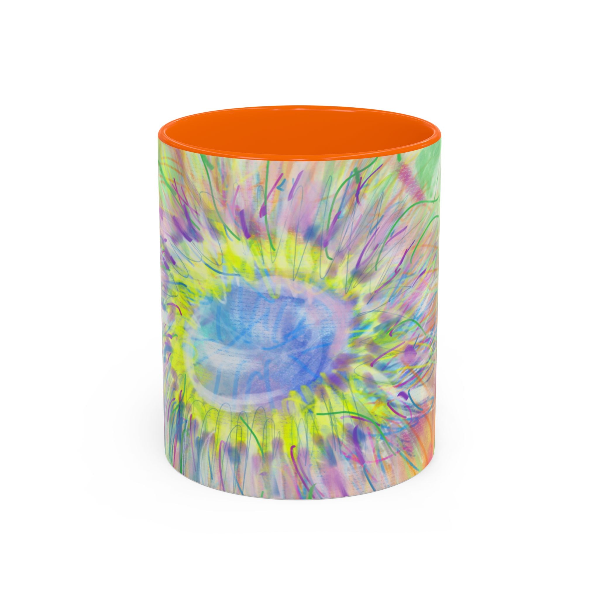 Colorful Sunflower Accent Coffee Mug — Pink Inner Artistic Floral Design (11/15 oz)