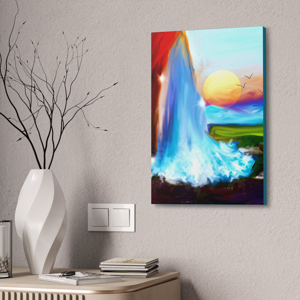 Waterfall Sunset Canvas Art – Vibrant Nature Wall Decor