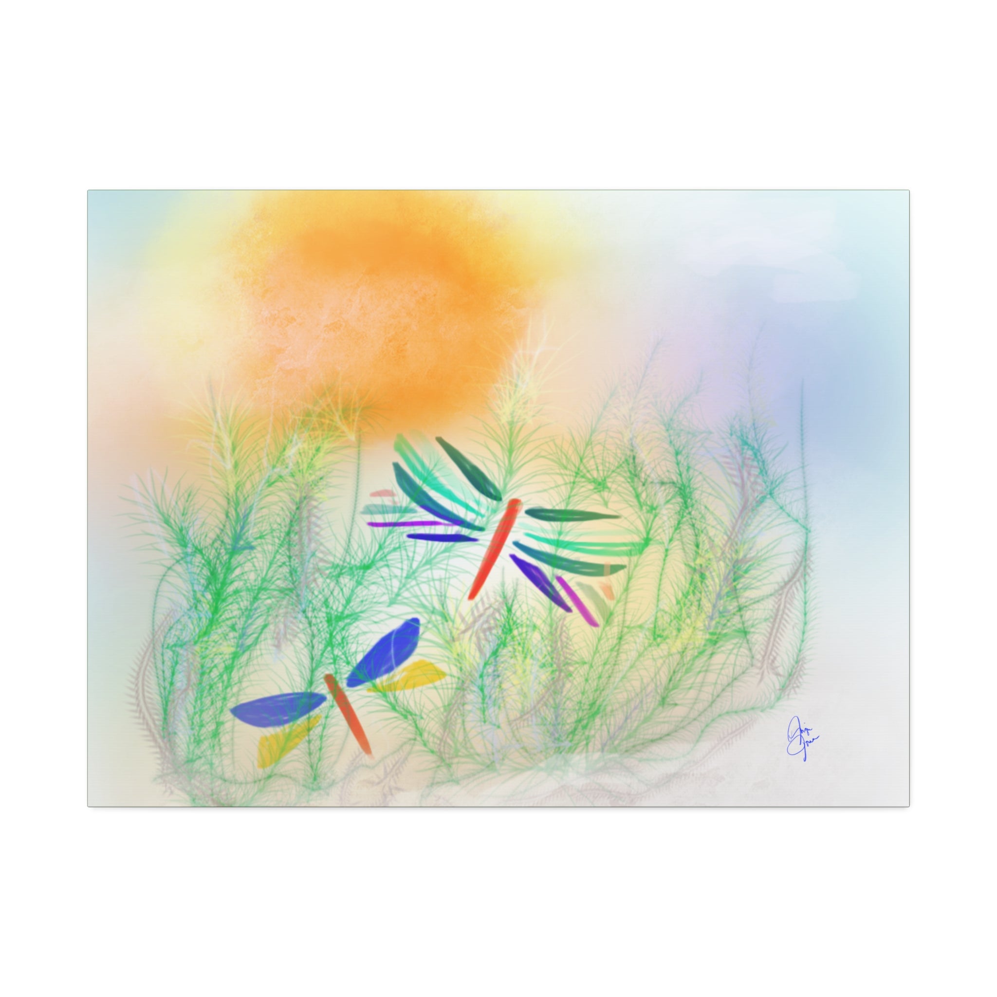 Dragonfly Meadow Canvas Art – Colorful Stretched Wall Decor (1.5" Depth)