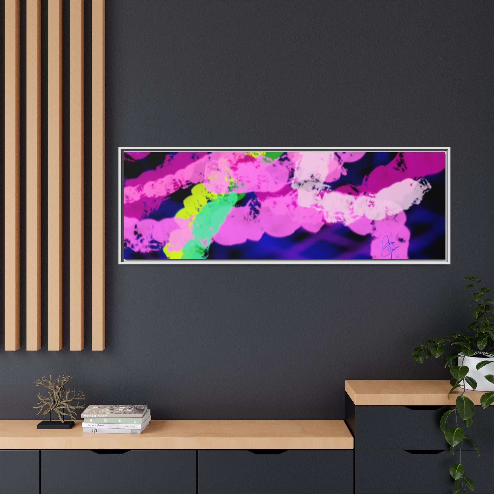 Framed Matte Canvas - Neon Rose Abstract Wall Art