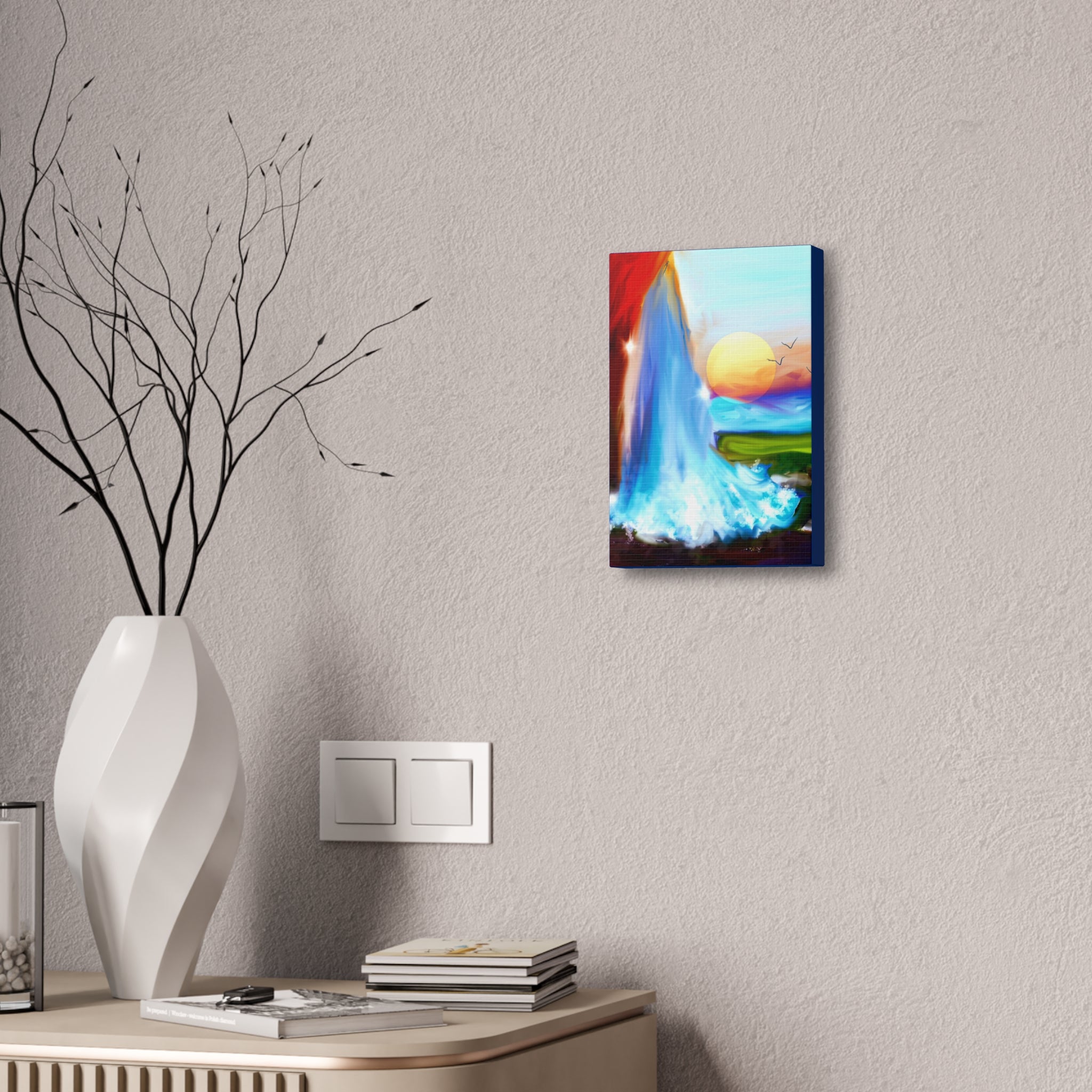 Waterfall Sunset Canvas Art – Vibrant Nature Wall Decor