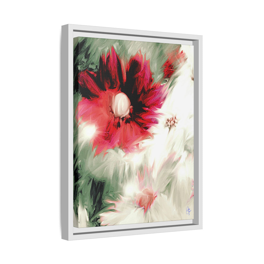 Framed Matte Canvas Print — Blurred Red & White Floral Art
