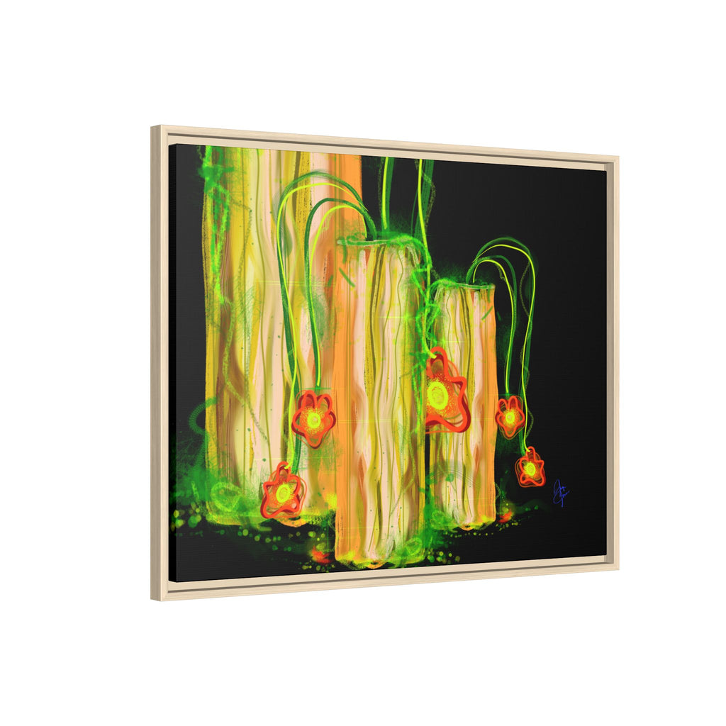 Framed Matte Canvas Print — Neon Floral Candlelight Art