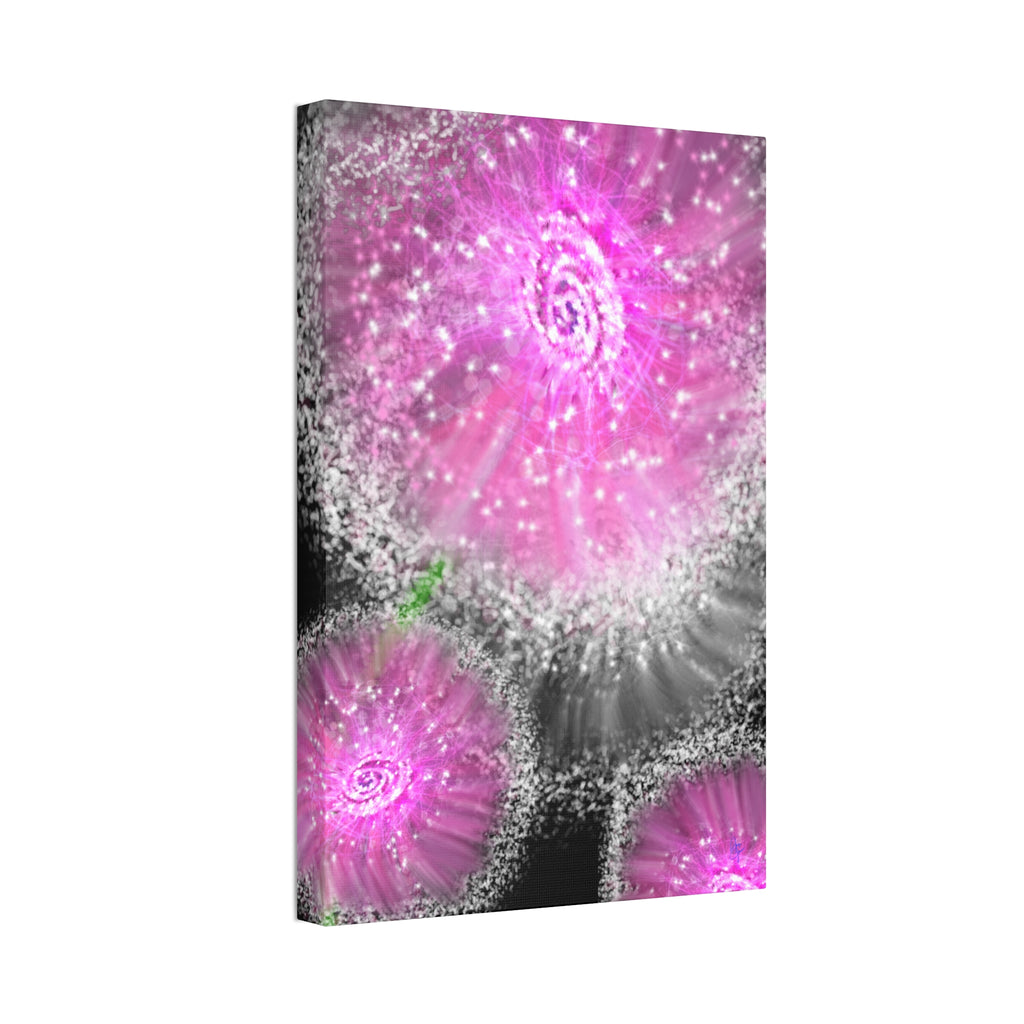 Pink Sparkle Floral Canvas Print — Abstract Dandelion Wall Art (Stretched 1.5")