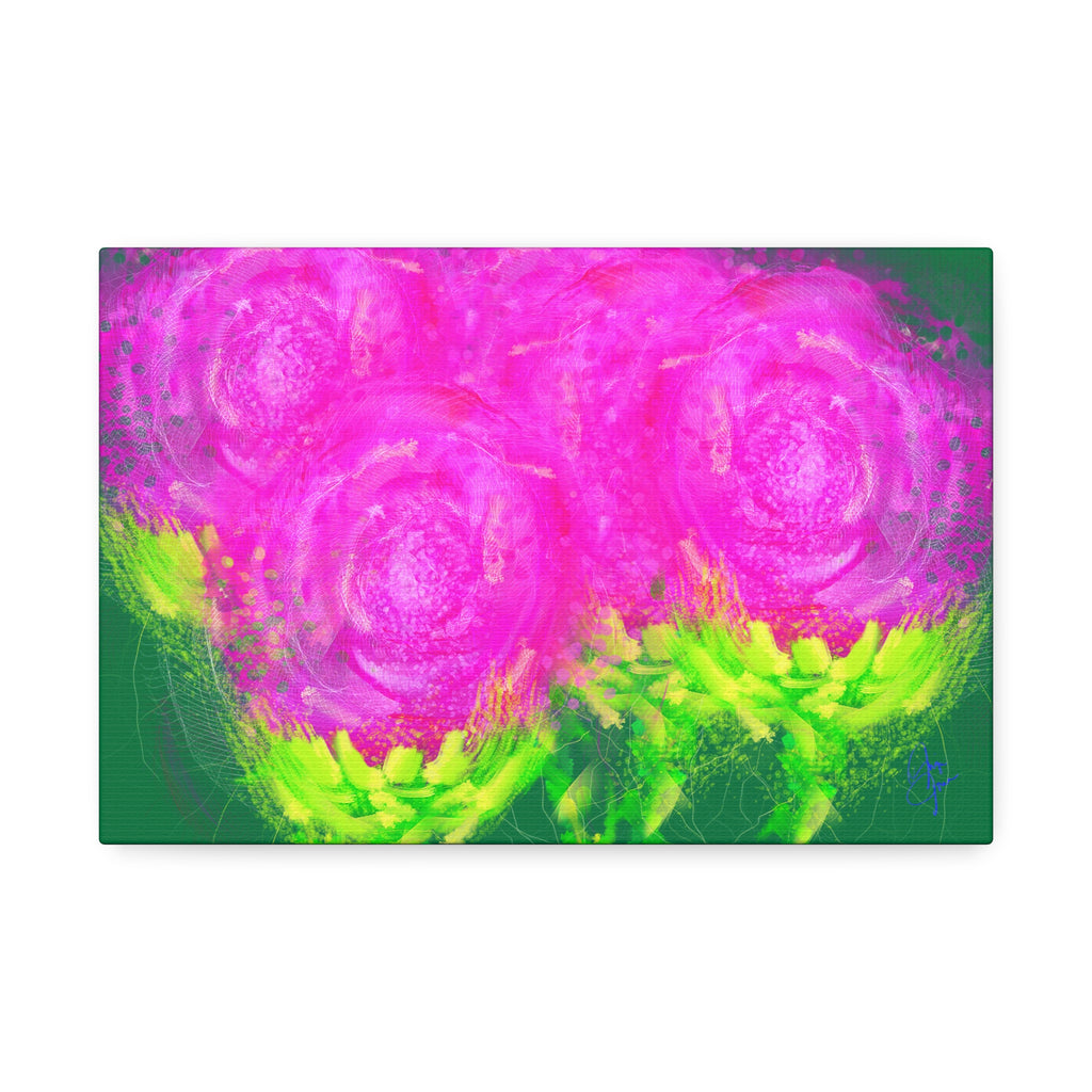 Bright Pink Floral Canvas Print — Modern Abstract Rose Wall Art (Stretched Canvas)