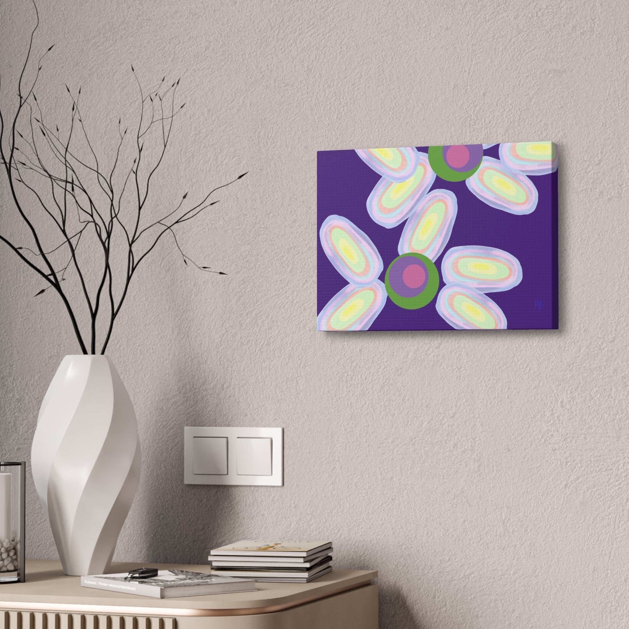 Abstract Pastel Daisy Canvas Print — Modern Floral Wall Art on Deep Blue