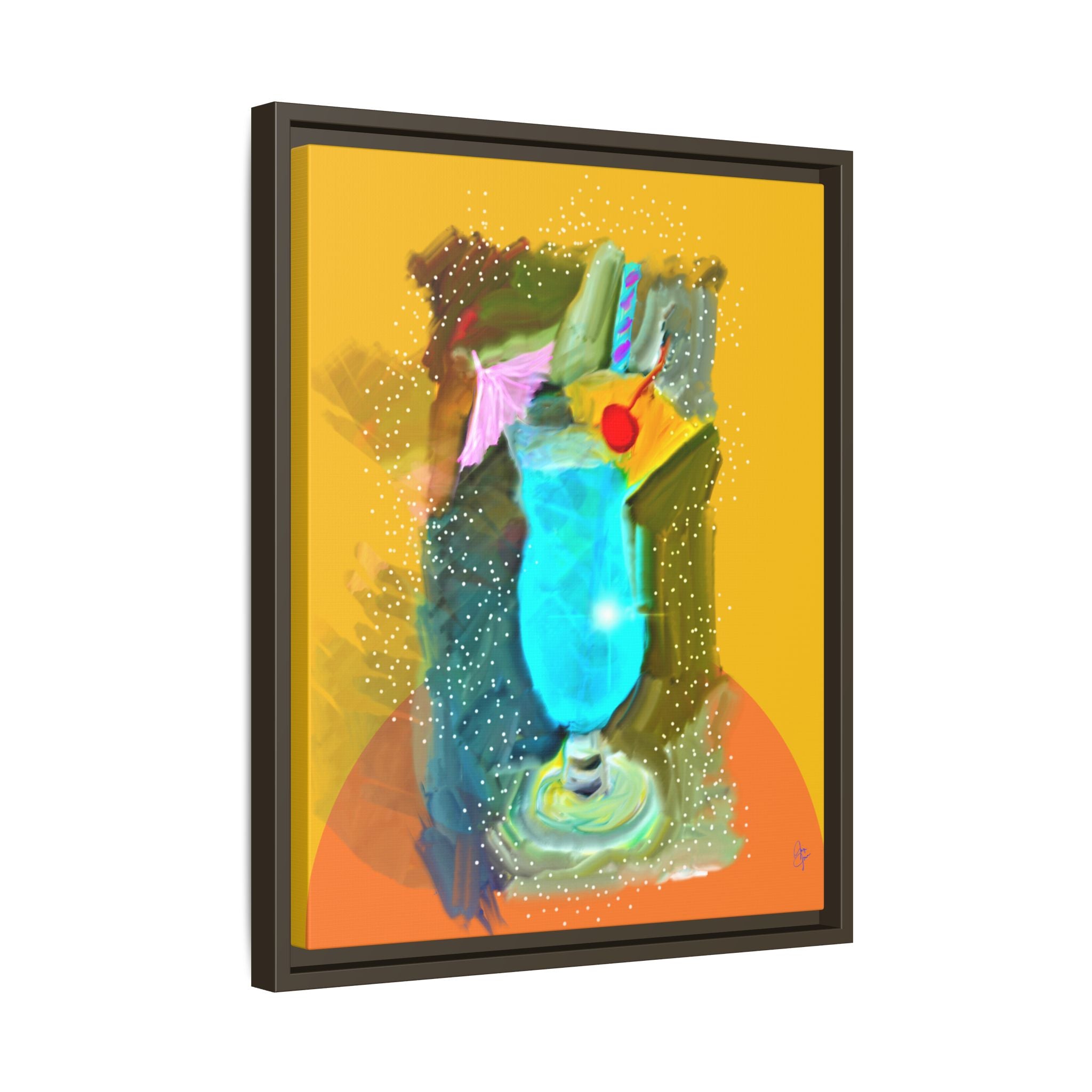 Tropical Blue Cocktail Canvas Print — Framed Matte Bar Art