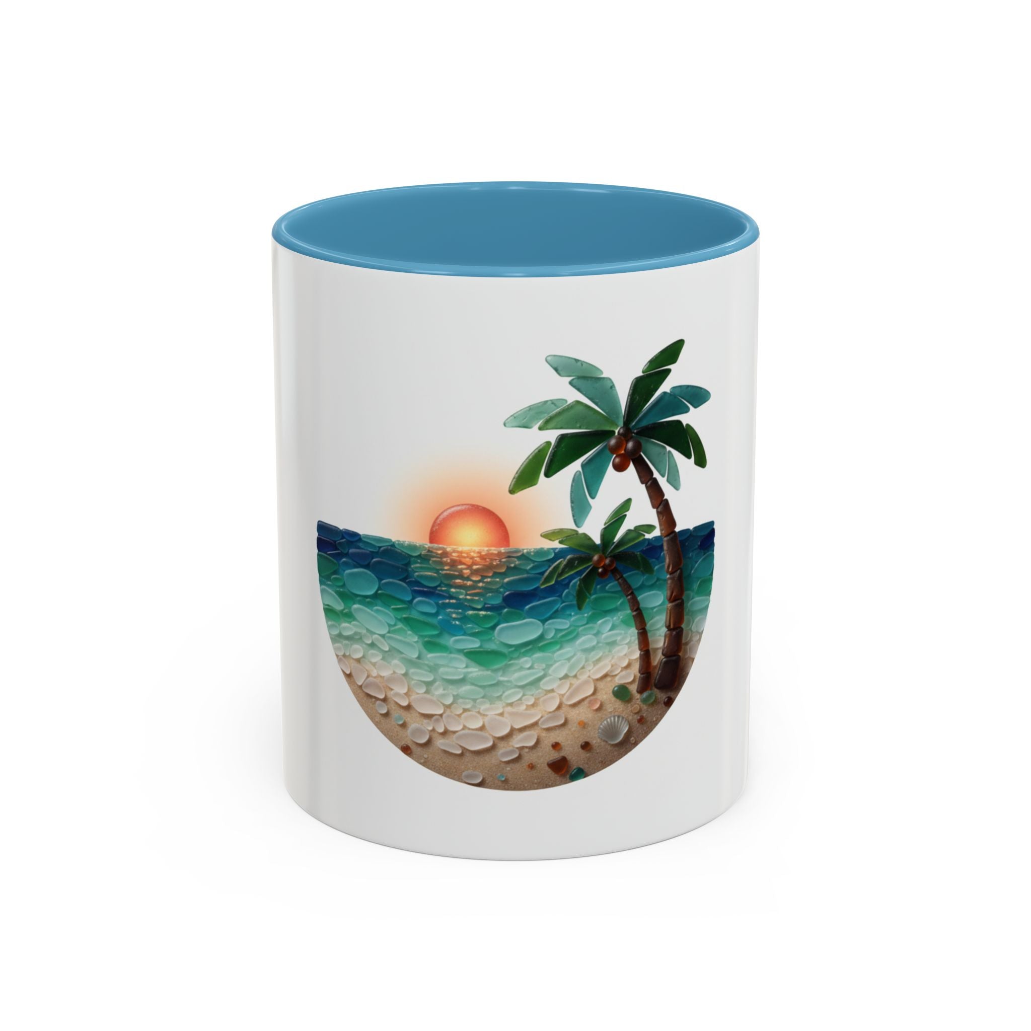 Sunset Beach Coffee Mug — Tropical Palm Ocean Sunrise Accent Mug (11/15oz)