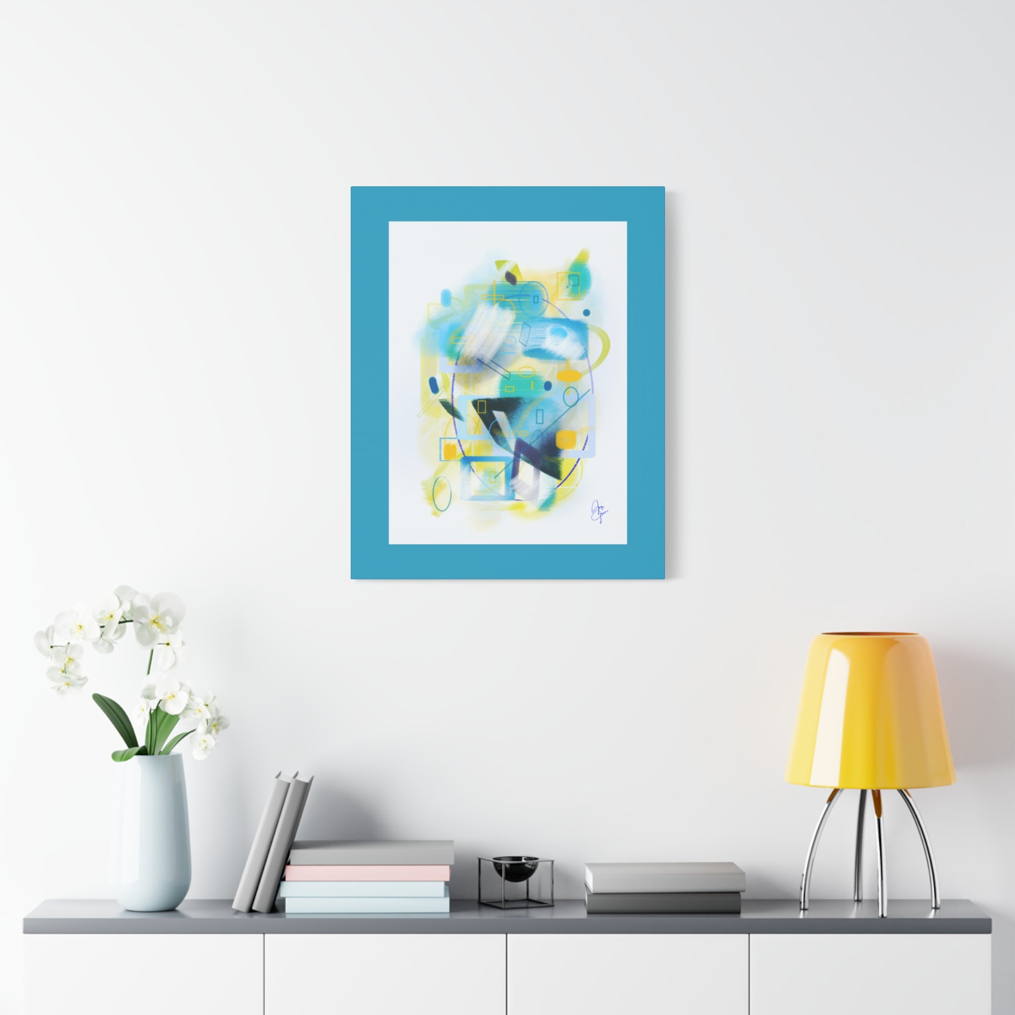 Abstract Blue & Yellow Geometry Canvas Print — Modern Stretched Wall Art