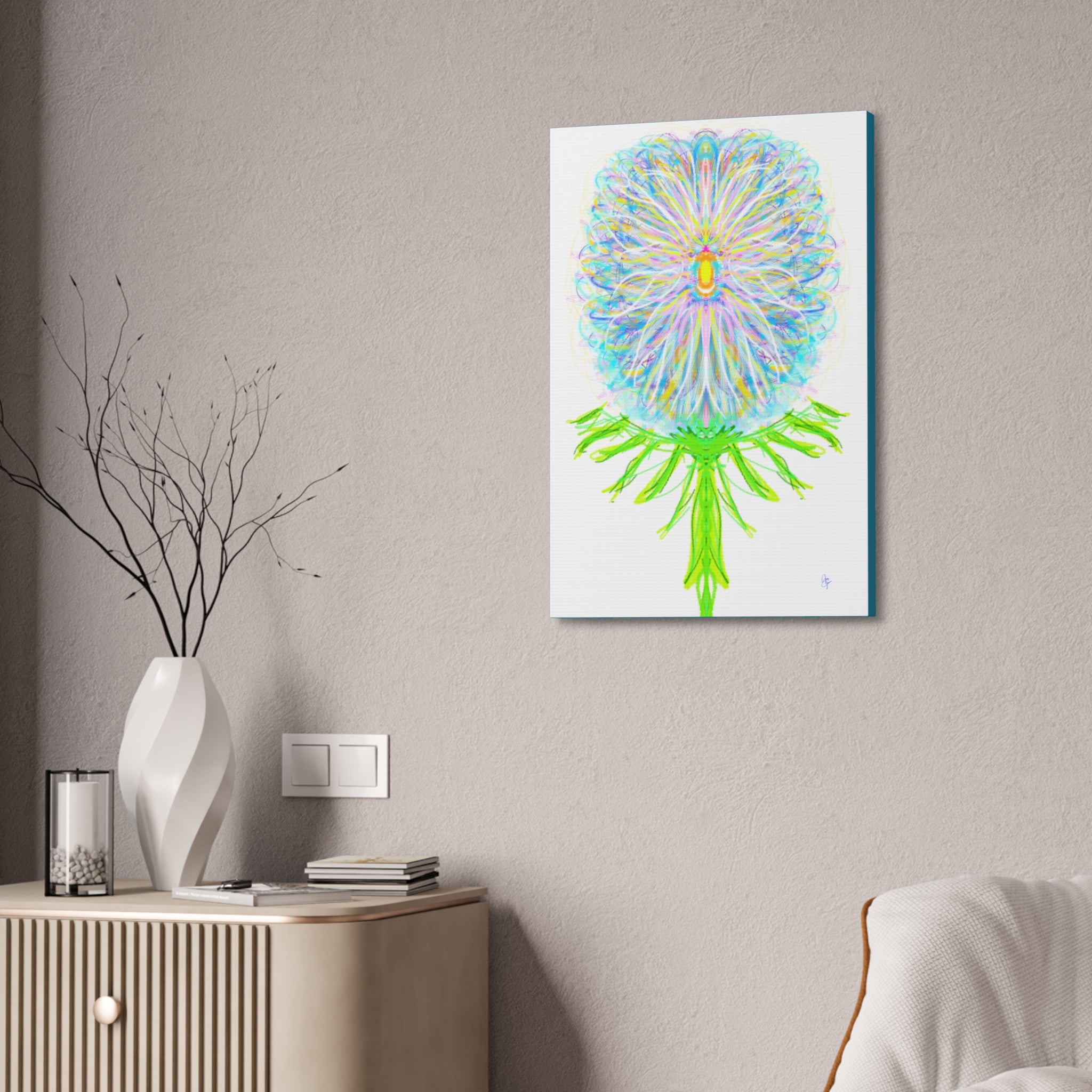 Pastel Floral Canvas Print — Abstract Dandelion Wall Art (Stretched 1.5")