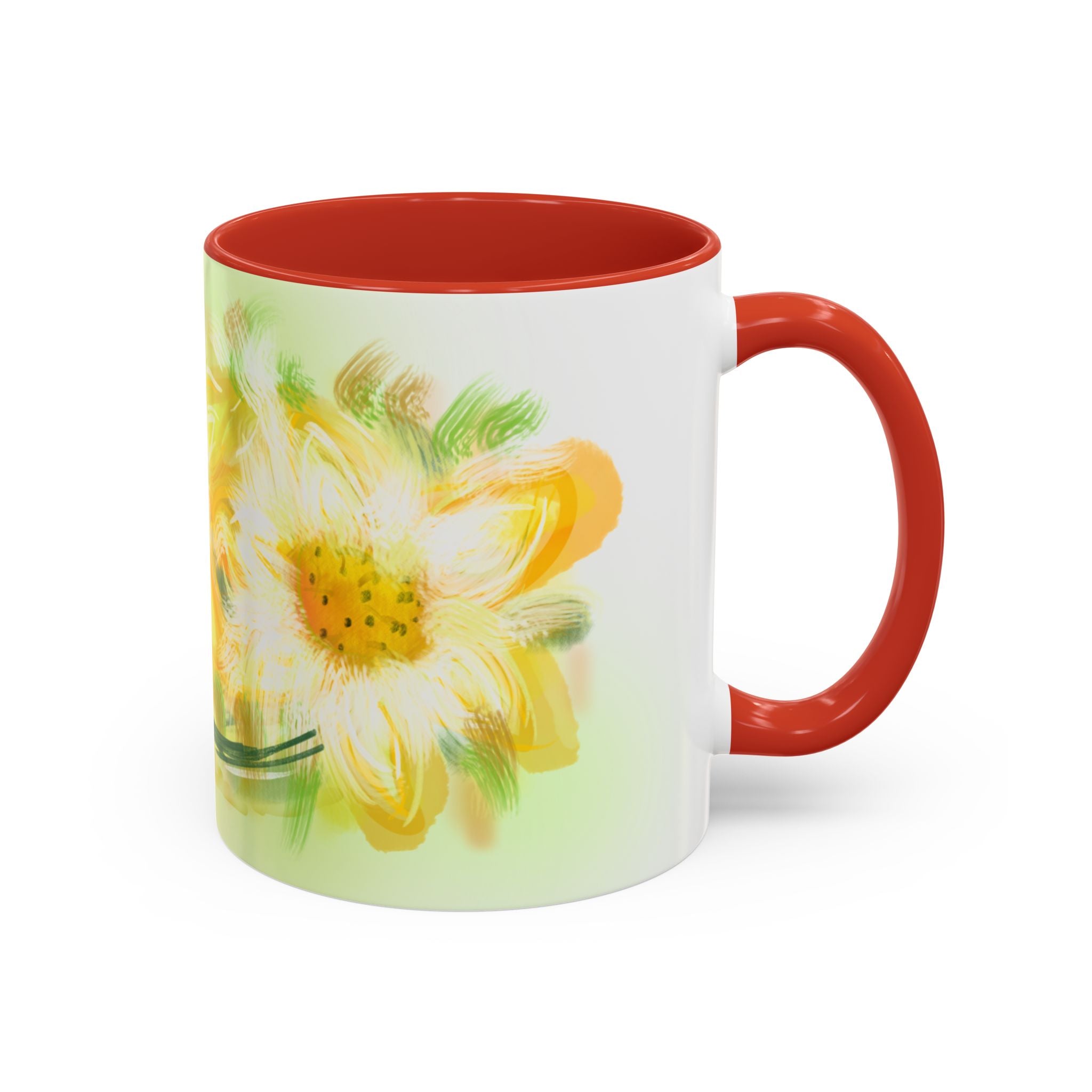 Sunlit Daisy Accent Coffee Mug — Yellow Floral 11/15oz