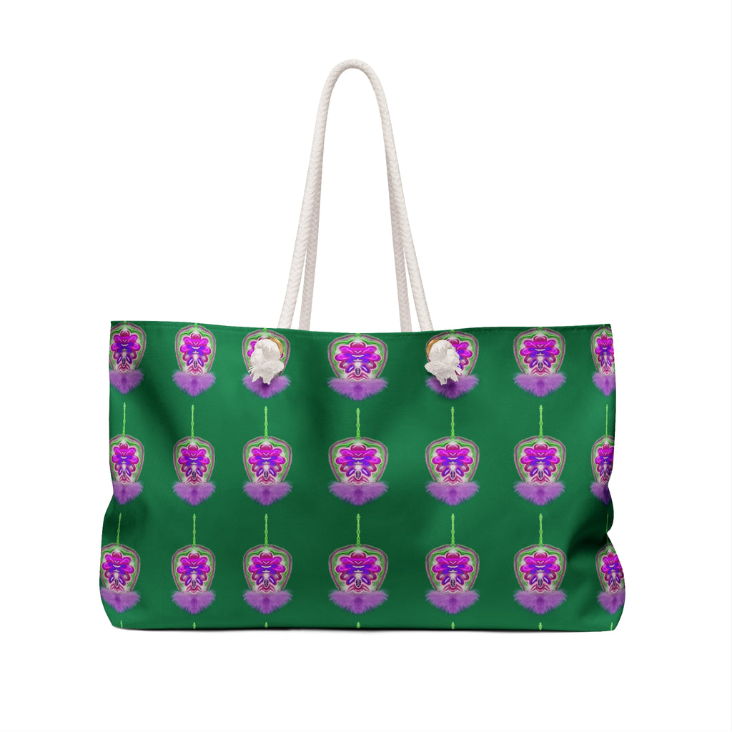 Floral Pattern Weekender Bag – Green & Purple Botanical Travel Tote