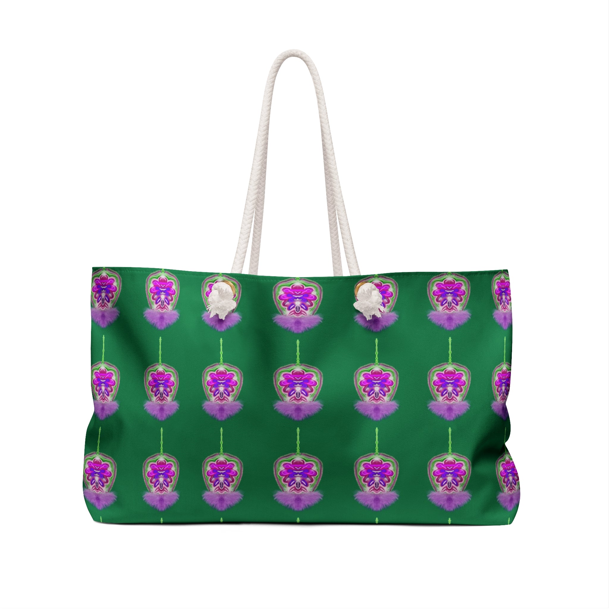 Floral Pattern Weekender Bag – Green & Purple Botanical Travel Tote
