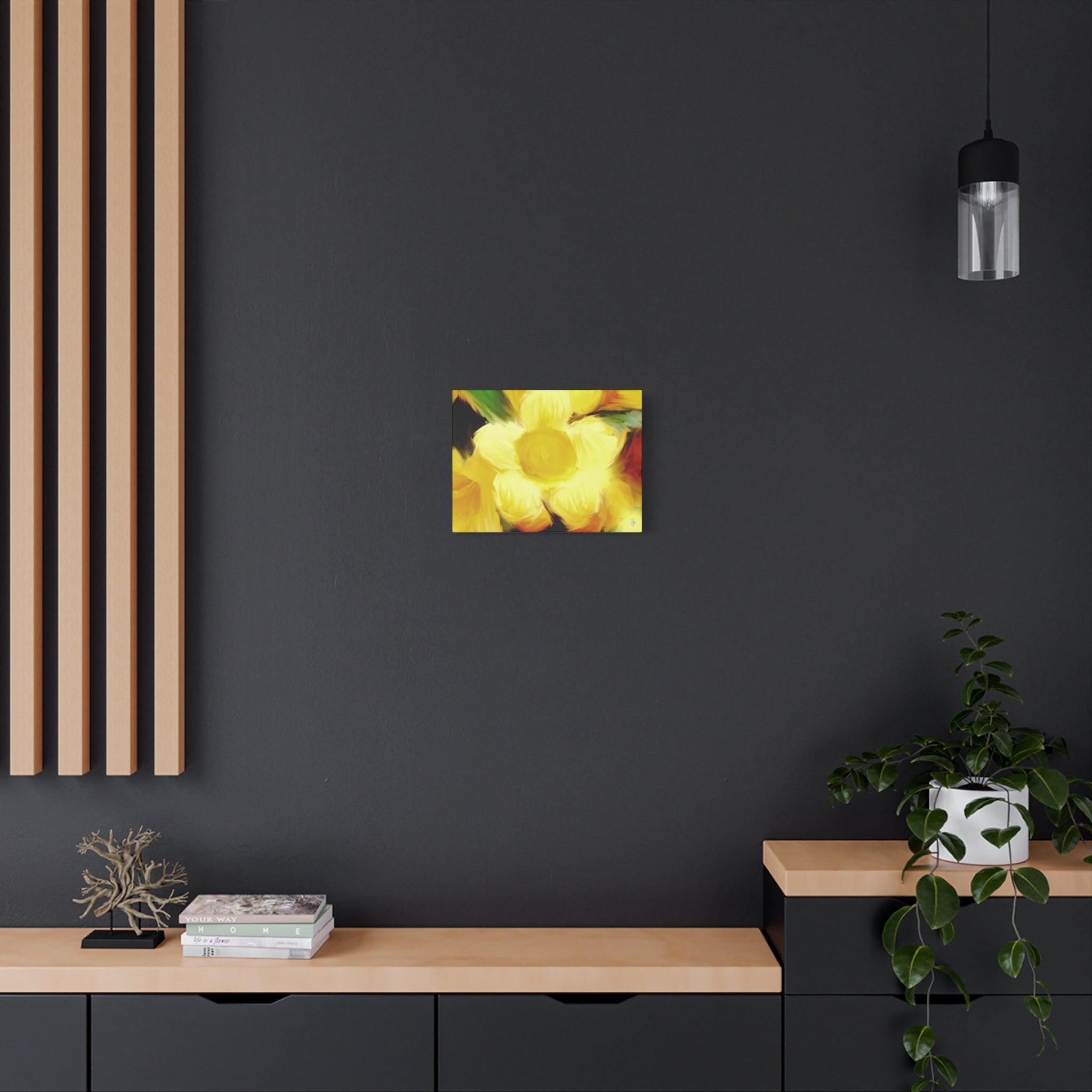 Yellow Floral Canvas Wall Art – Bright Sunflower-Style Painting, Matte Stretched Print