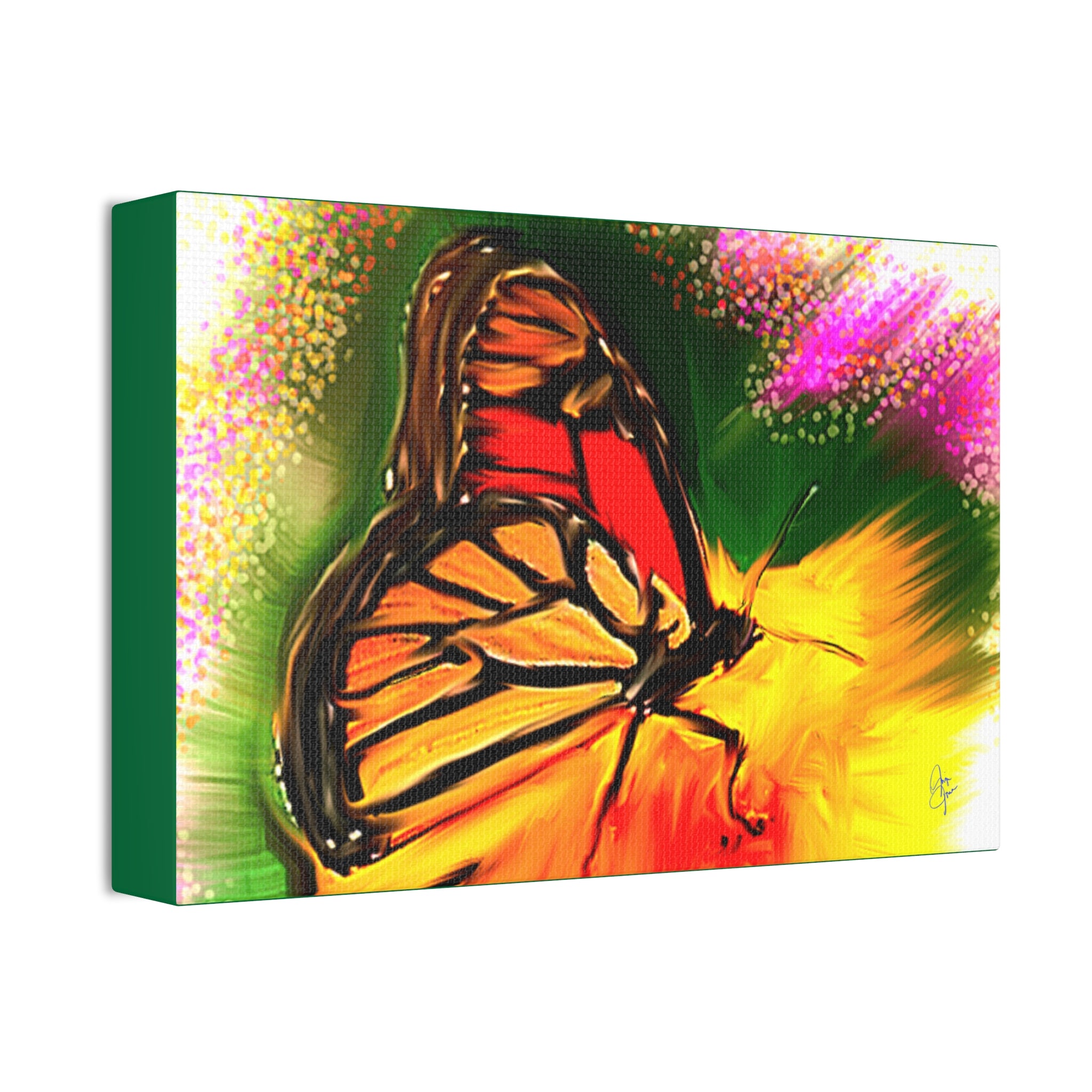 Butterfly Garden Canvas Stretched Art – Vibrant Monarch Wall Decor (1.5" Depth)