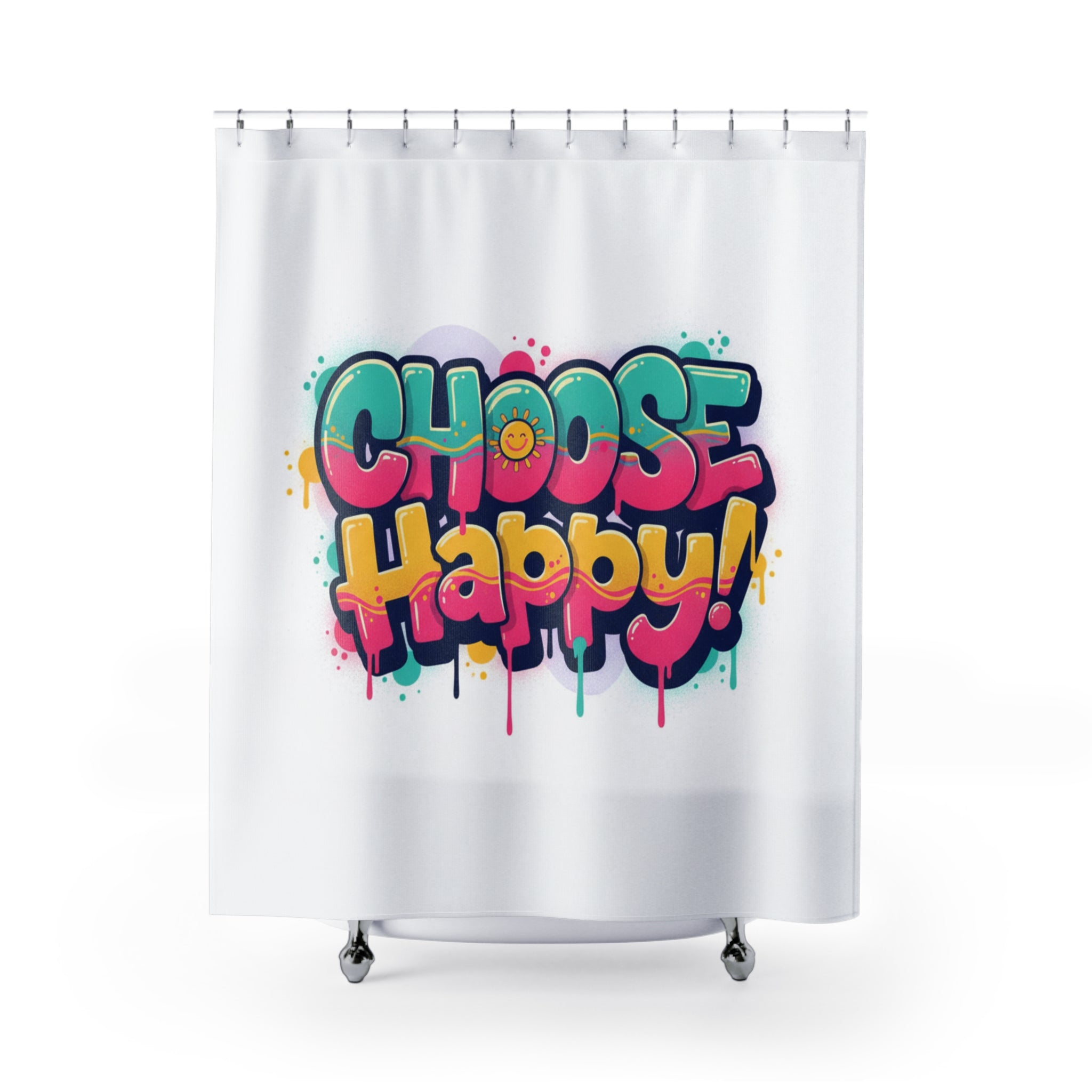Shower Curtain - 'Choose Happy' Colorful Graffiti Bathroom Decor