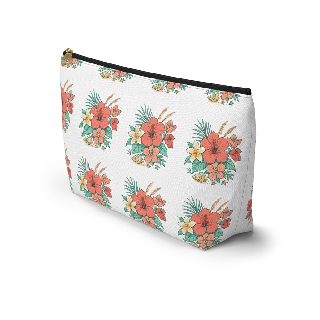 Tropical Floral Accessory Pouch — Hibiscus Cosmetic Bag with T-Bottom