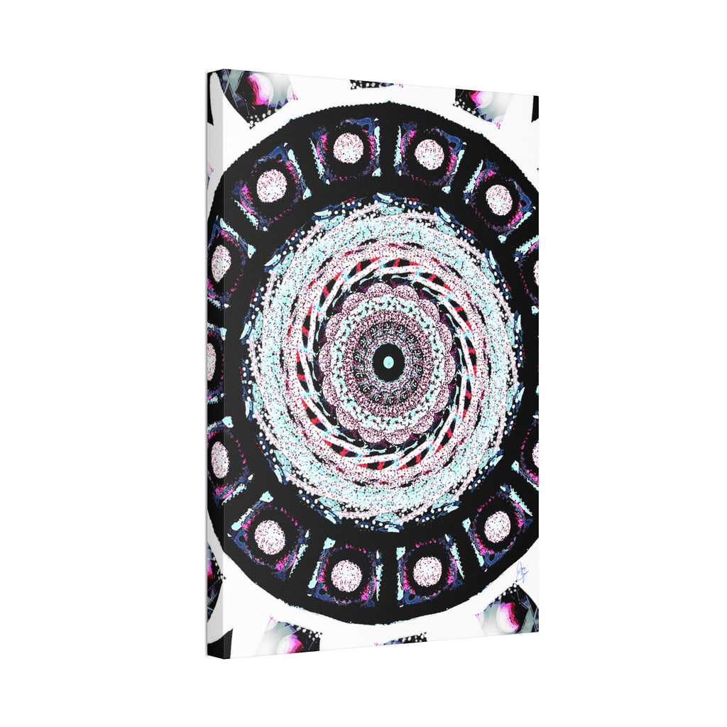 Mandala Kaleidoscope Canvas Wall Art — Psychedelic Pink & Teal Stretched Canvas (1.5")