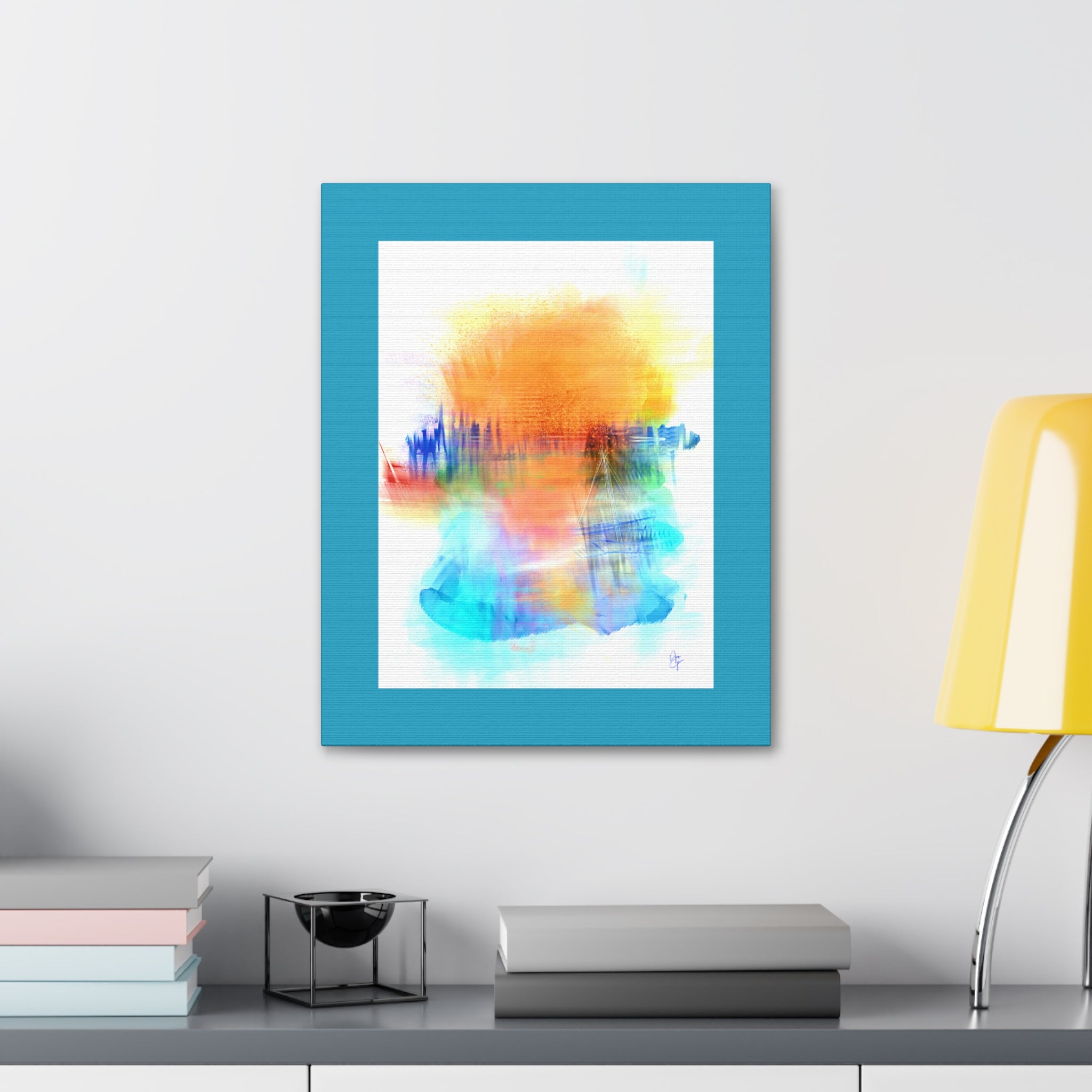 Abstract Color Burst Canvas — Vibrant Orange & Blue Stretched Wall Art
