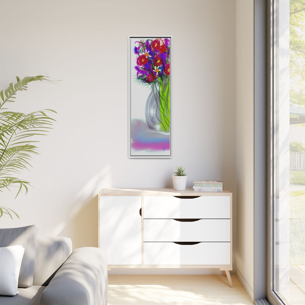Framed Floral Bouquet Matte Canvas Wall Art — Colorful Abstract Flowers in Vase