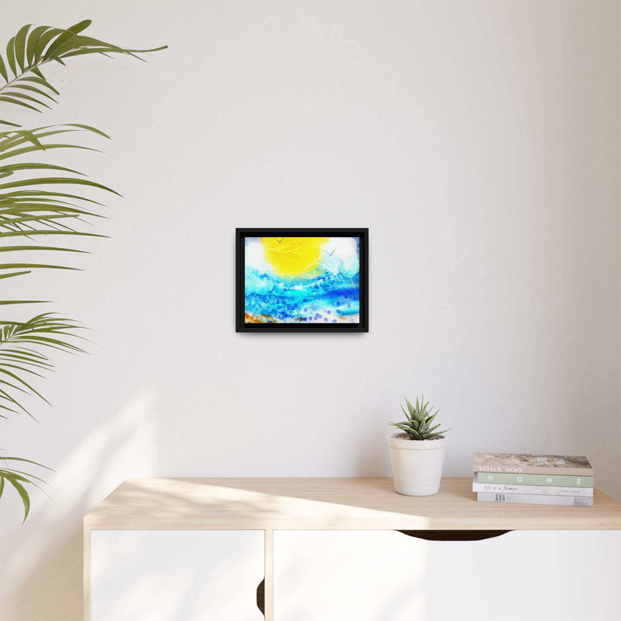 Sunshine Shore Matte Canvas Framed Wall Art — Bright Abstract Beach Print