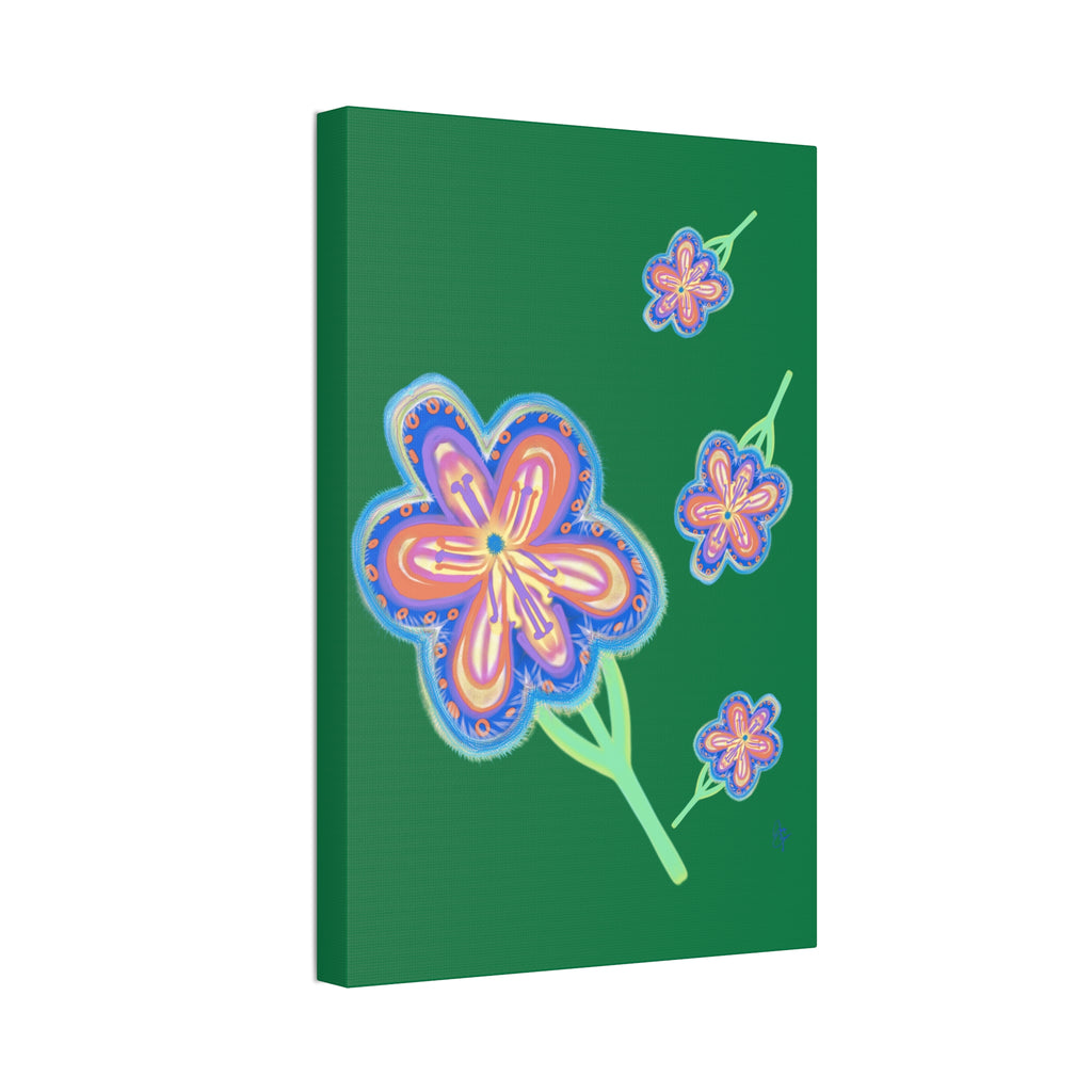 Floral Pop Canvas — Bright Blue Hand-Drawn Flowers Stretched Canvas