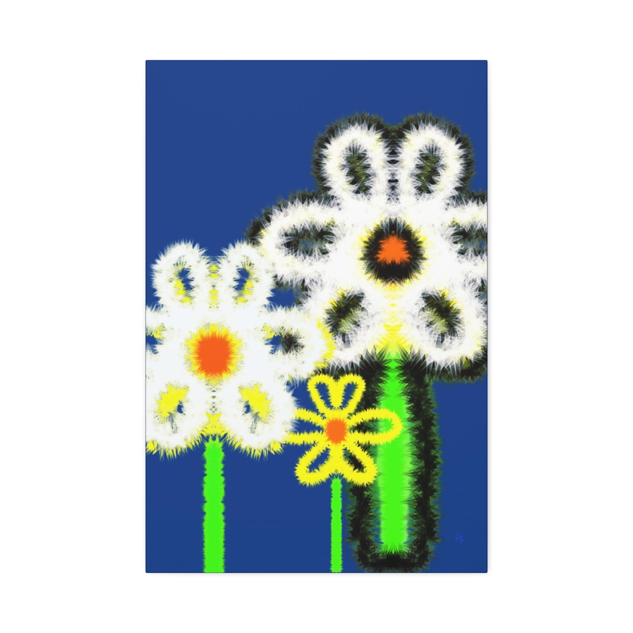 Bright Fuzzy Daisies Canvas Art — Yellow Floral Wall Decor, Stretched 1.5"