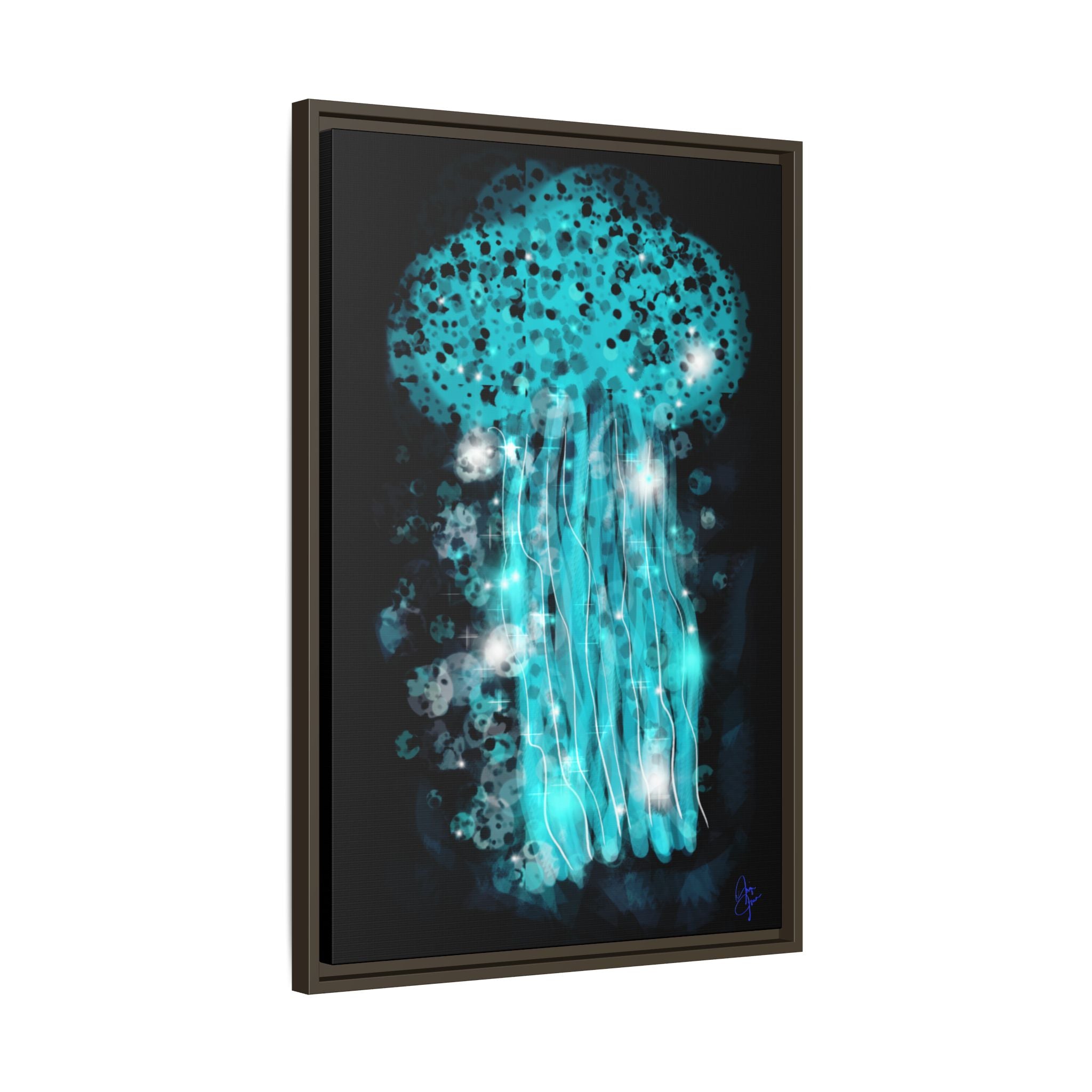 Glowing Jellyfish Art Print — Framed Matte Canvas