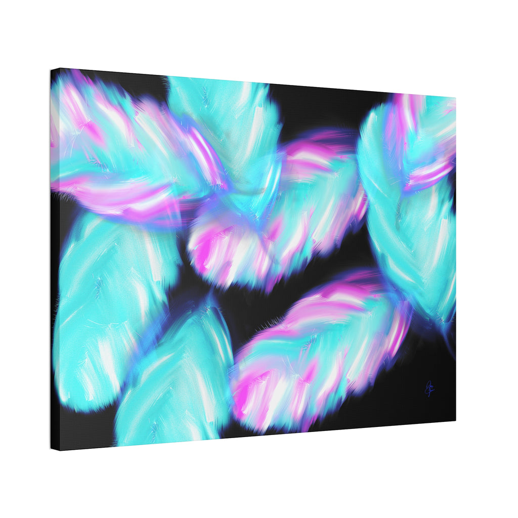 Abstract Neon Feathers Canvas Print — Turquoise & Pink Stretched Wall Art