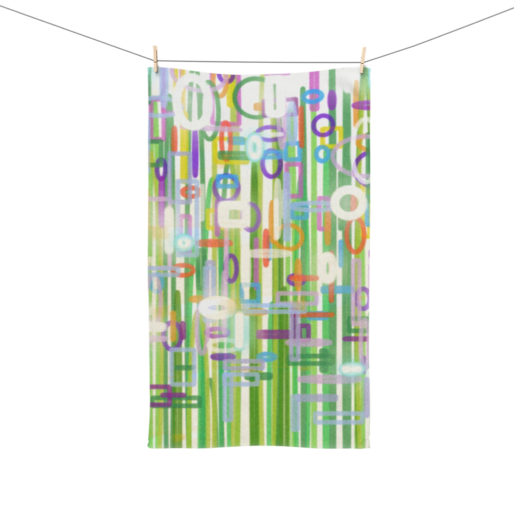 Abstract Green Stripe Hand Towel — Colorful Geometric Circles & Lines