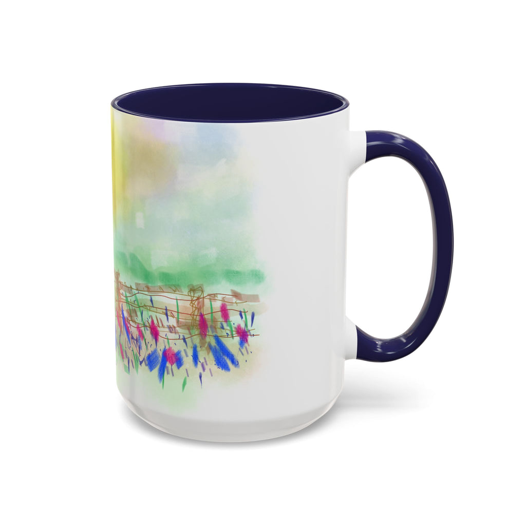 Sunlit Meadow Accent Coffee Mug — Watercolor Floral Sunrise (11/15oz)