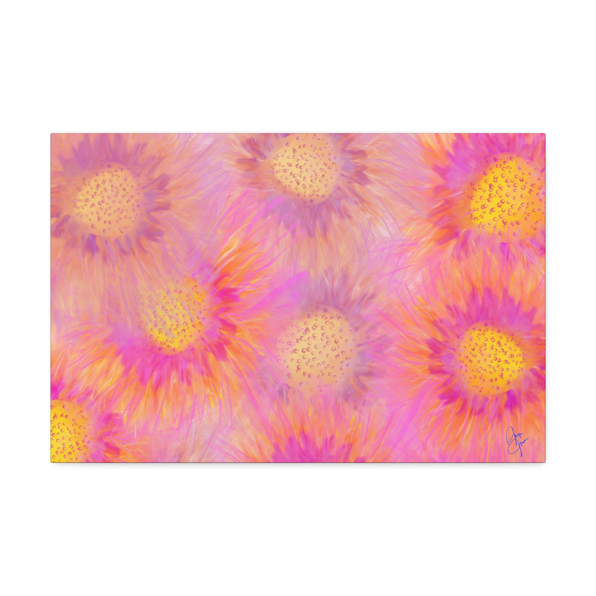 Sunburst Floral Canvas Wall Art — Pink & Yellow Abstract Sunflower Print