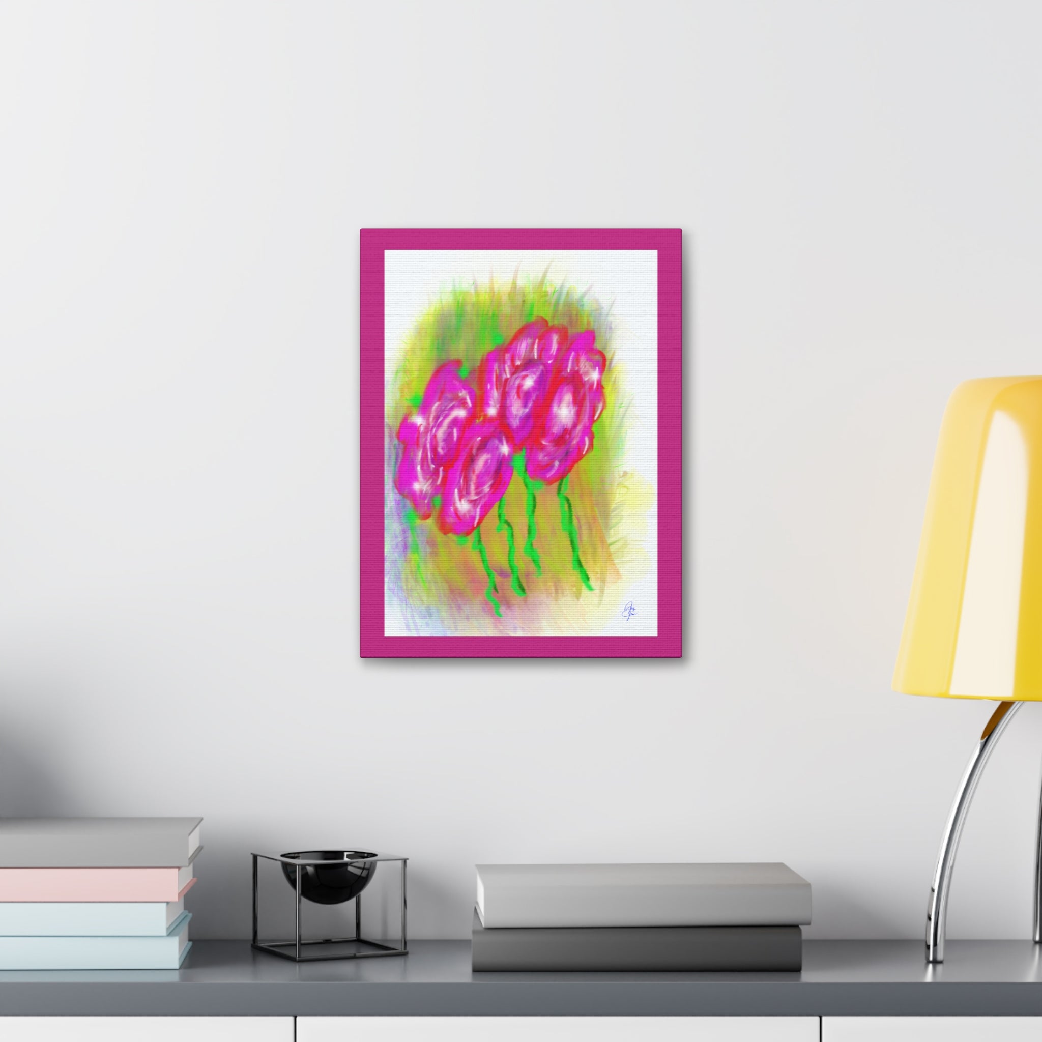 Pink Floral Pop Canvas Art — Stretched 1.5" Wall Print