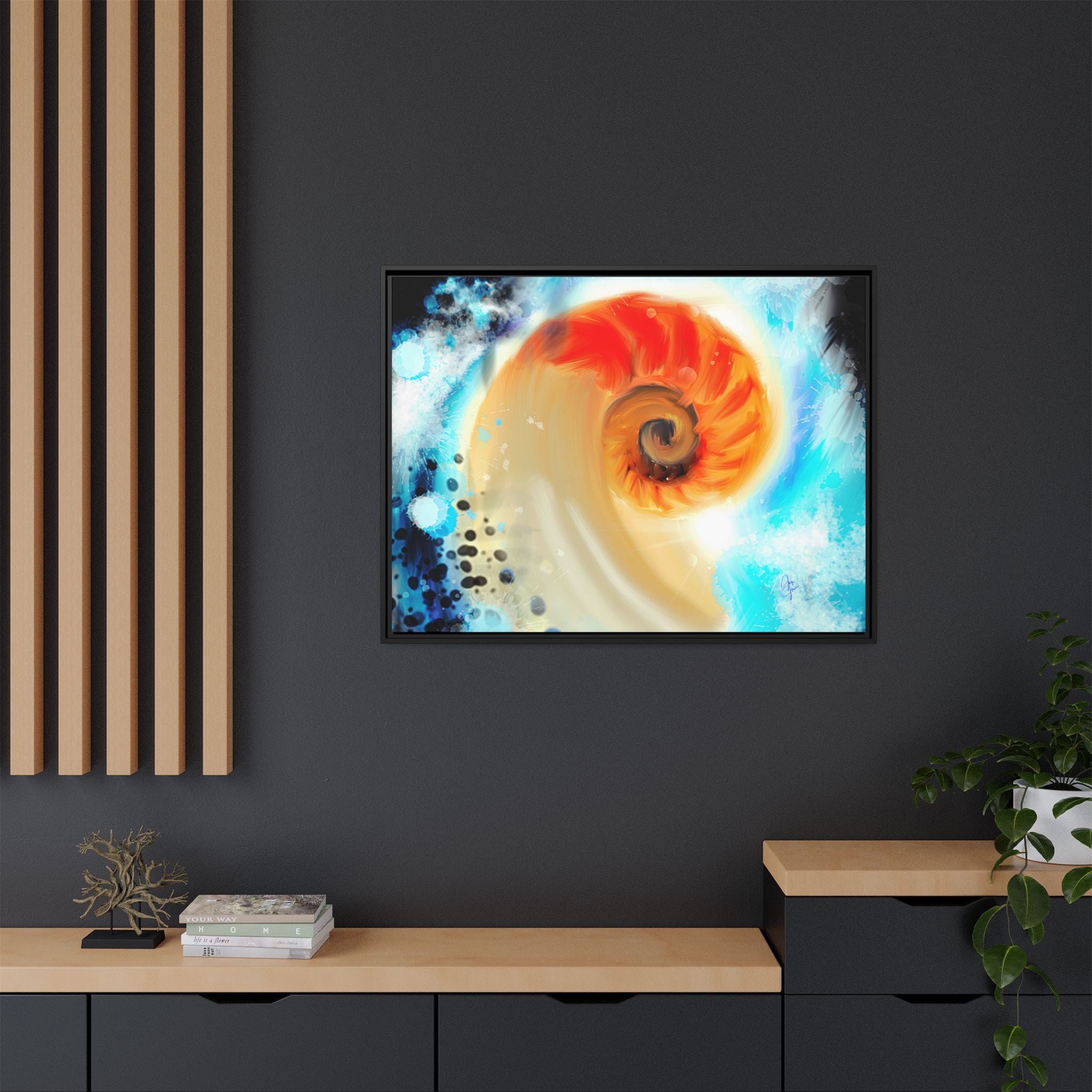Framed Abstract Spiral Canvas Art — Vibrant Nautical Wave Print