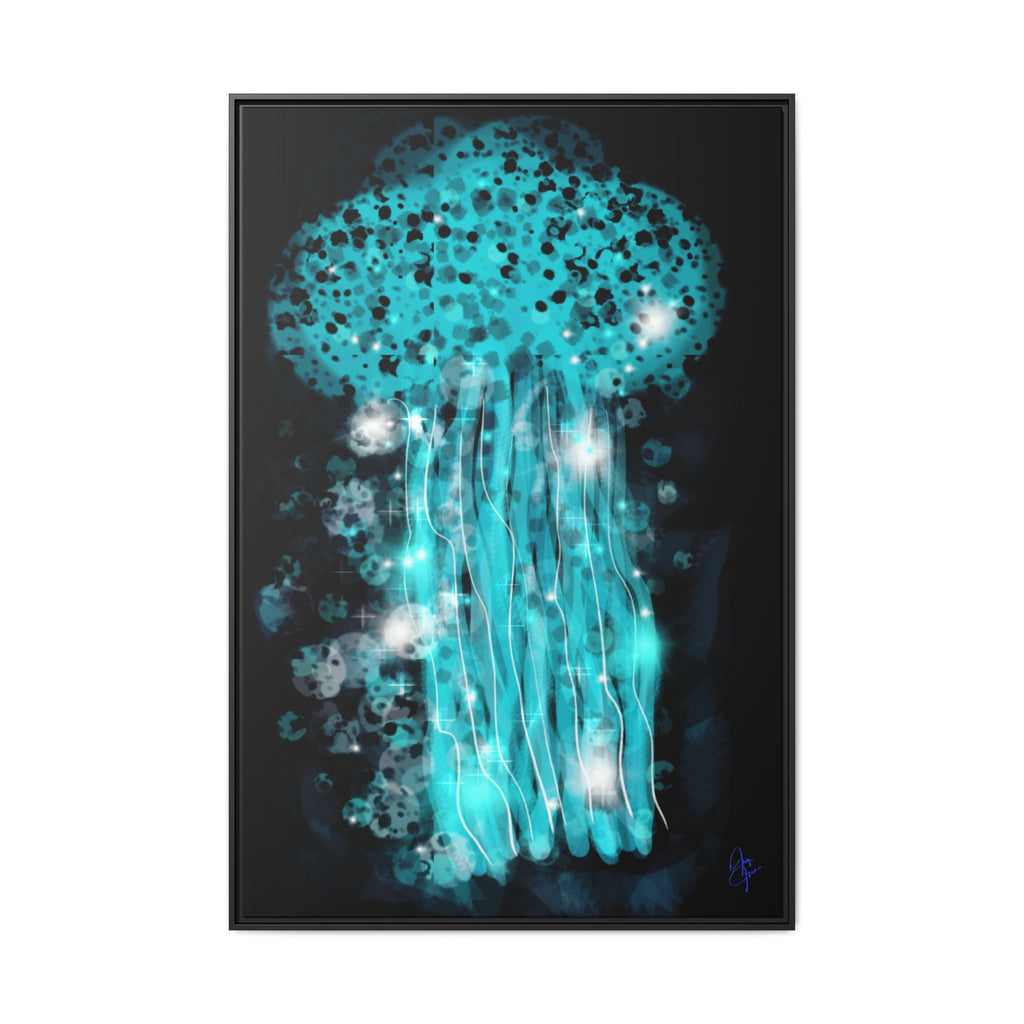 Glowing Jellyfish Art Print — Framed Matte Canvas