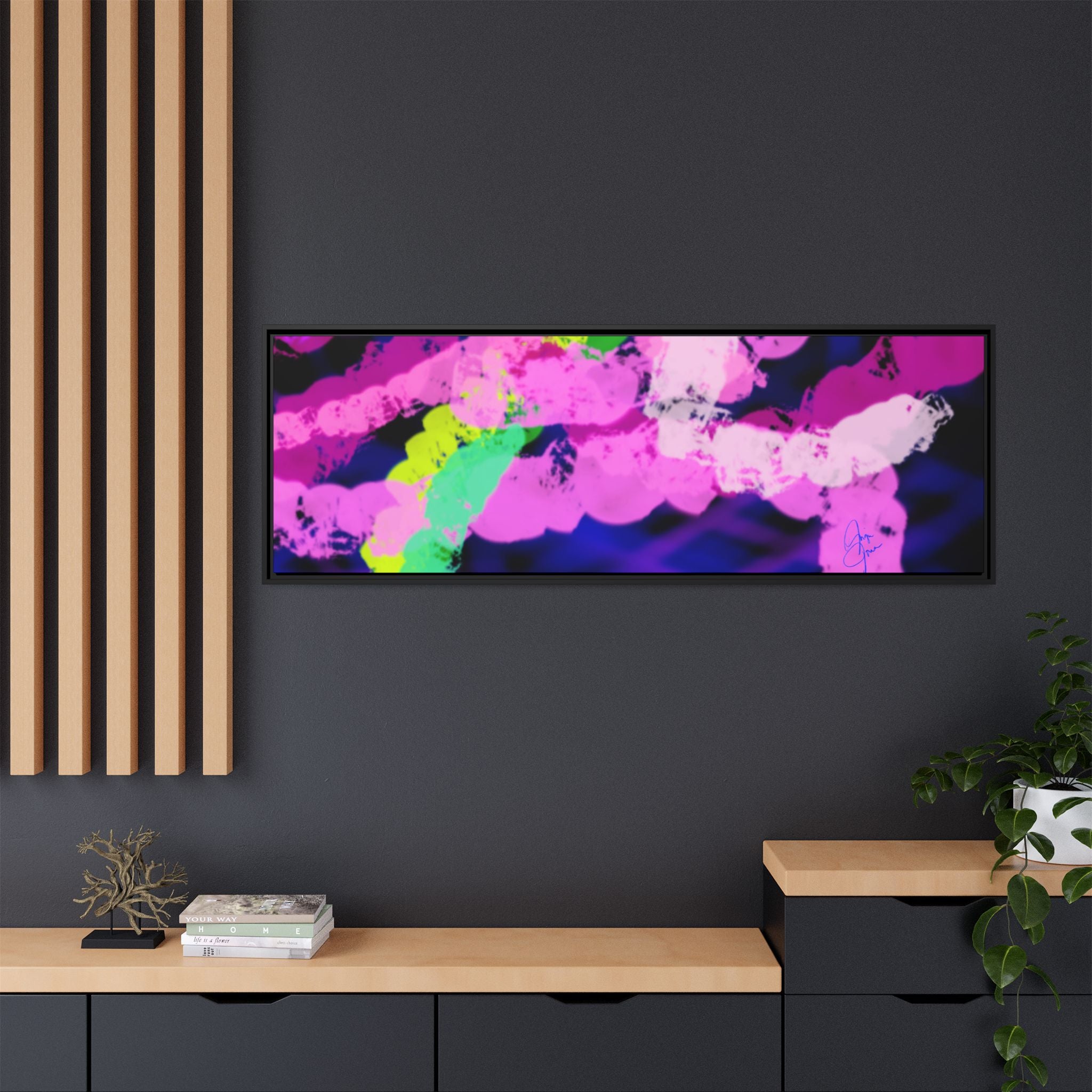 Framed Matte Canvas - Neon Rose Abstract Wall Art