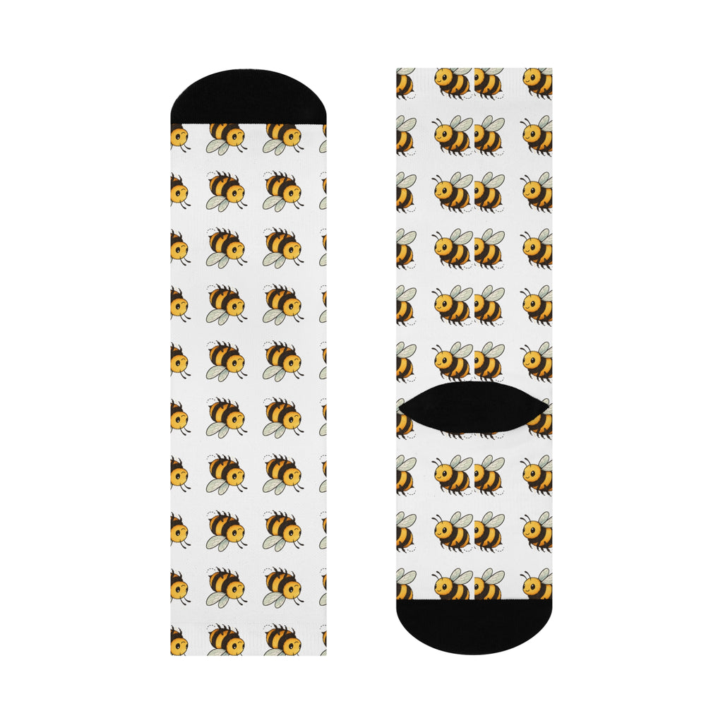 Bee Pattern Cushioned Crew Socks — Cute Bumblebee Novelty Socks for Women & Men, Soft Comfy Everyday Crew